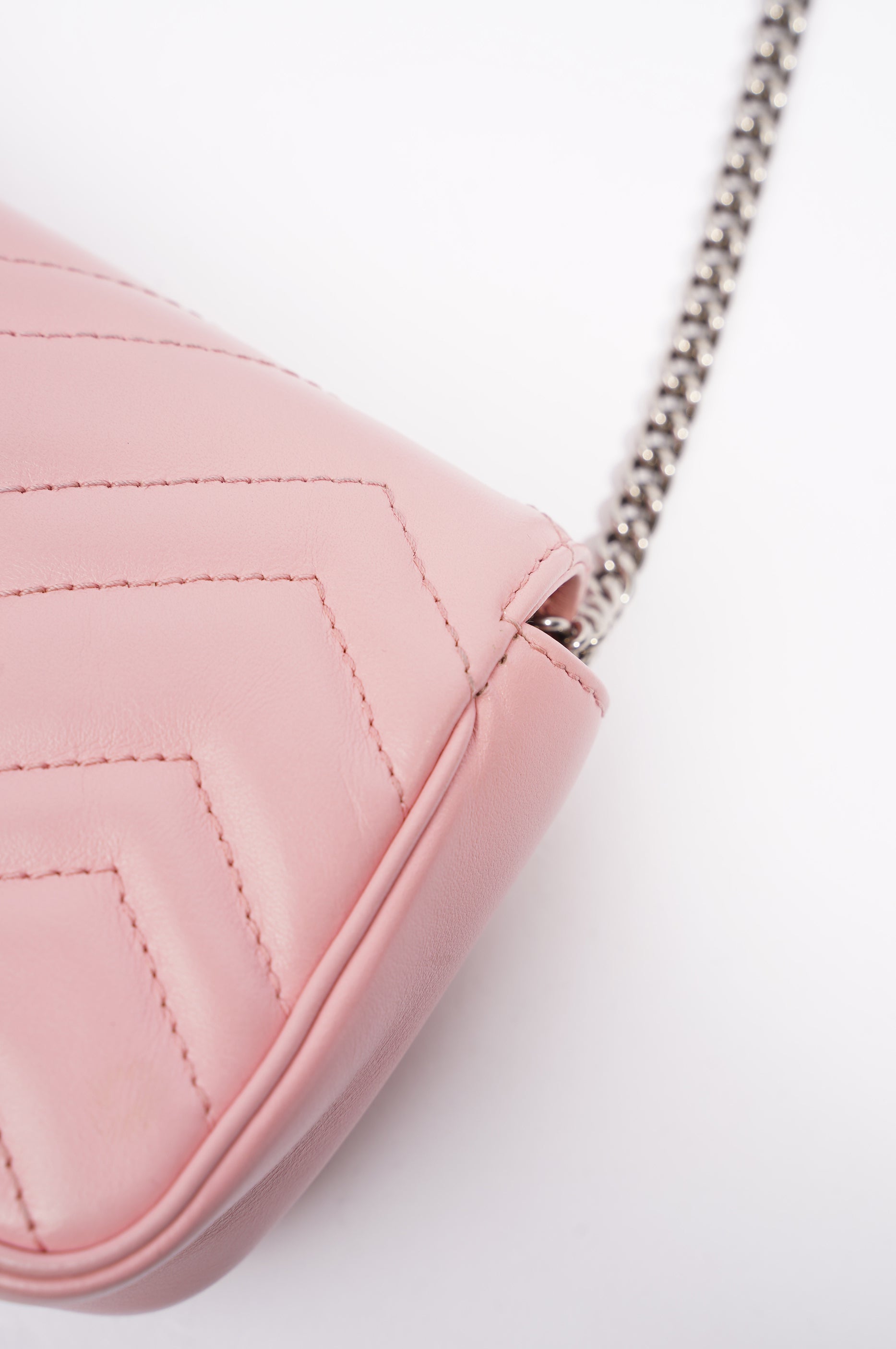 Gucci Womens Marmont Flap Pink / Silver Super Mini