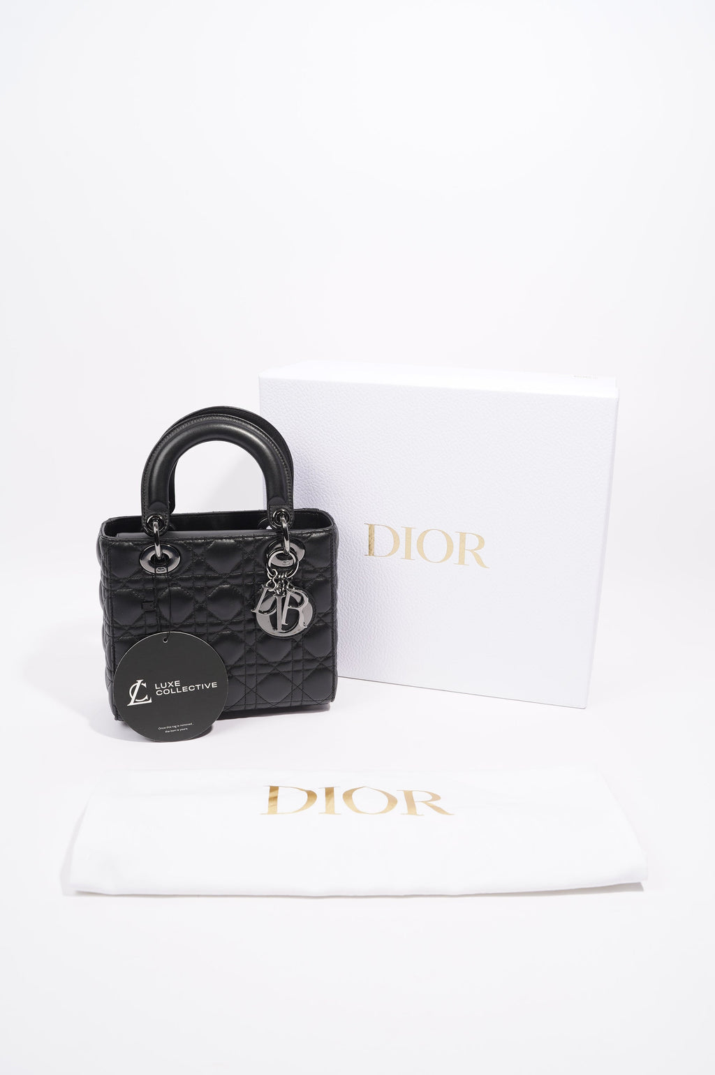 Christian Dior Womens Lady Dior Black Lambskin Small