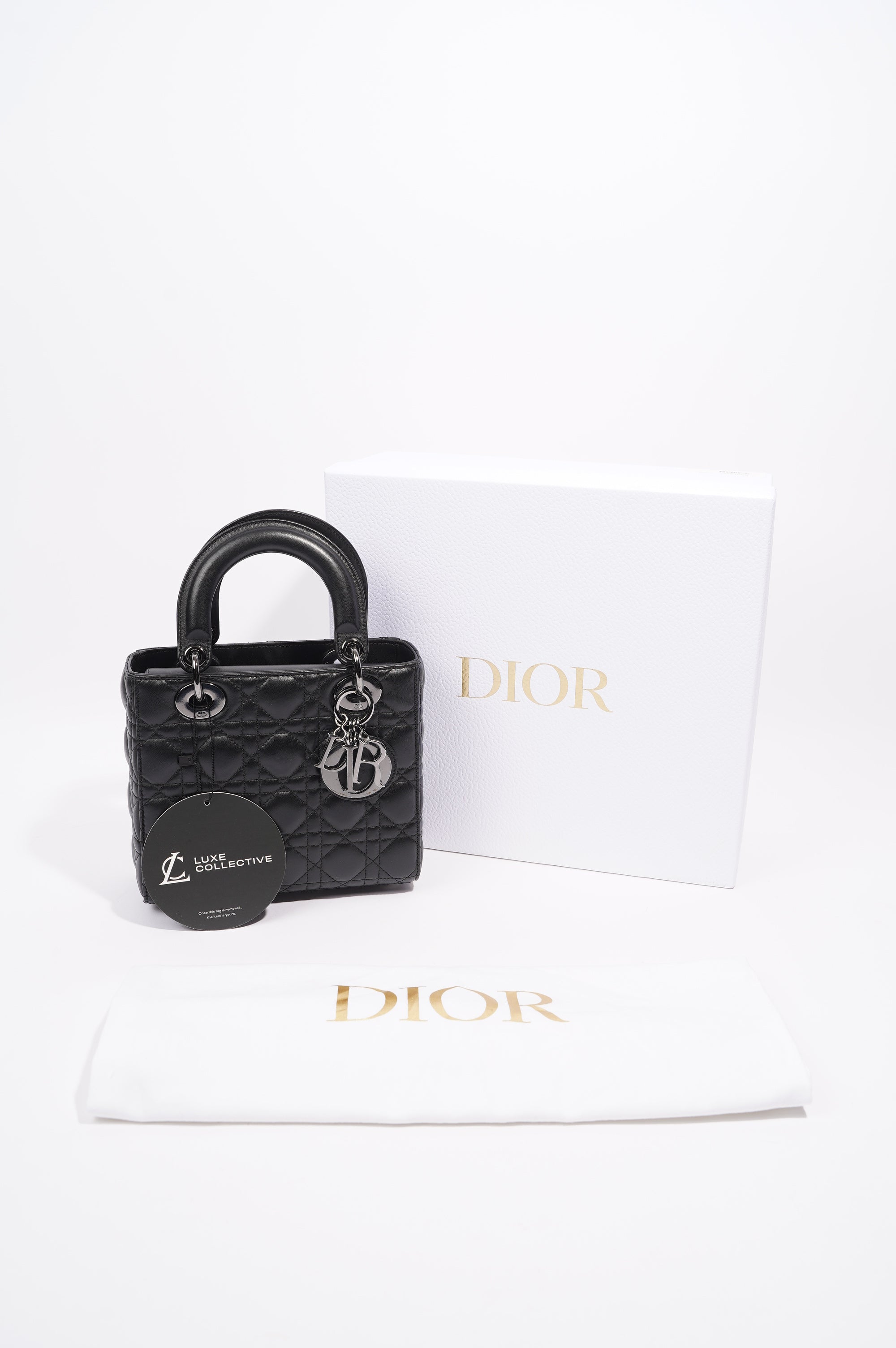 Christian Dior Womens Lady Dior Black Lambskin Small
