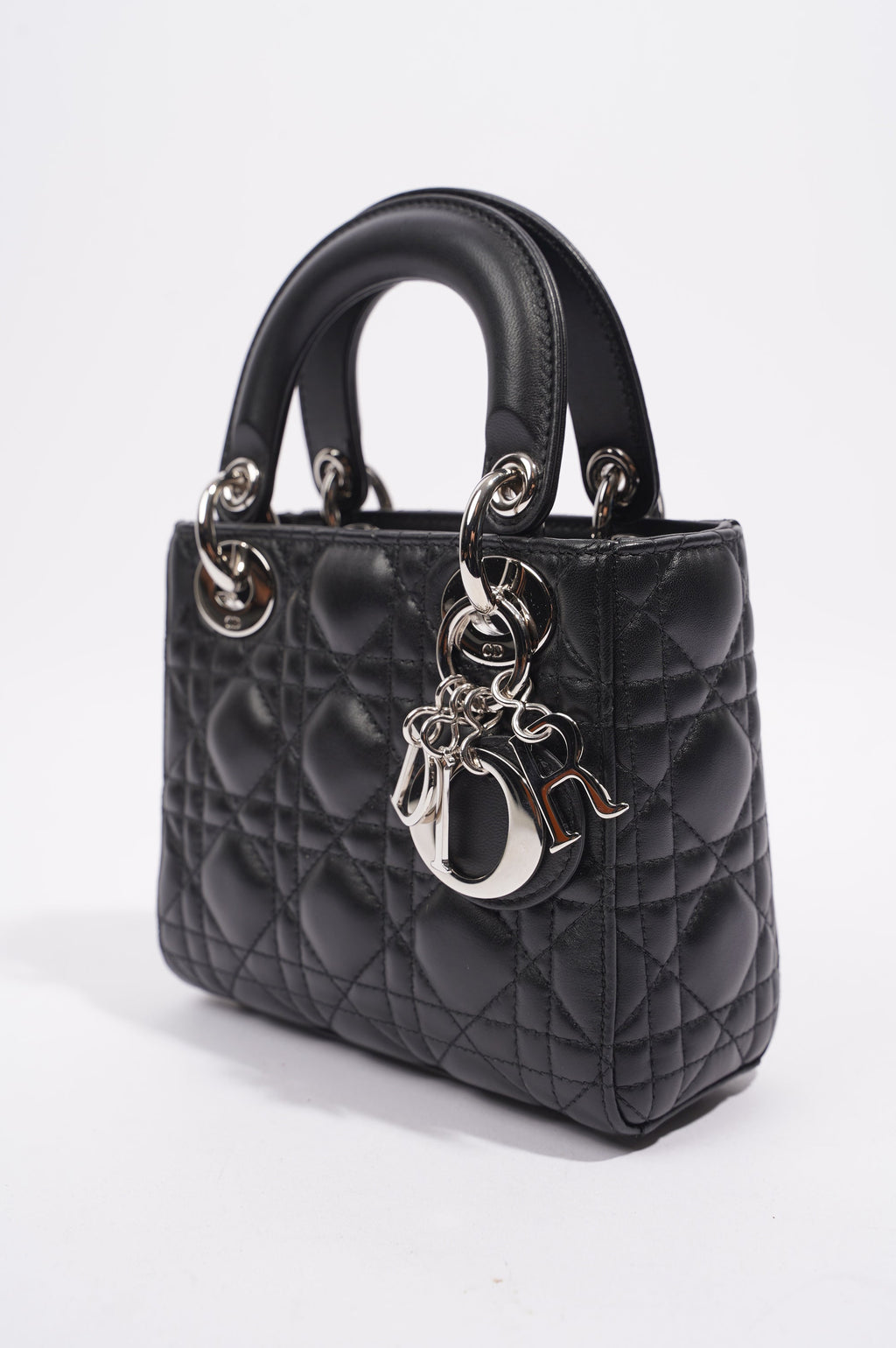 Christian Dior Womens Lady Dior Black Leather Mini