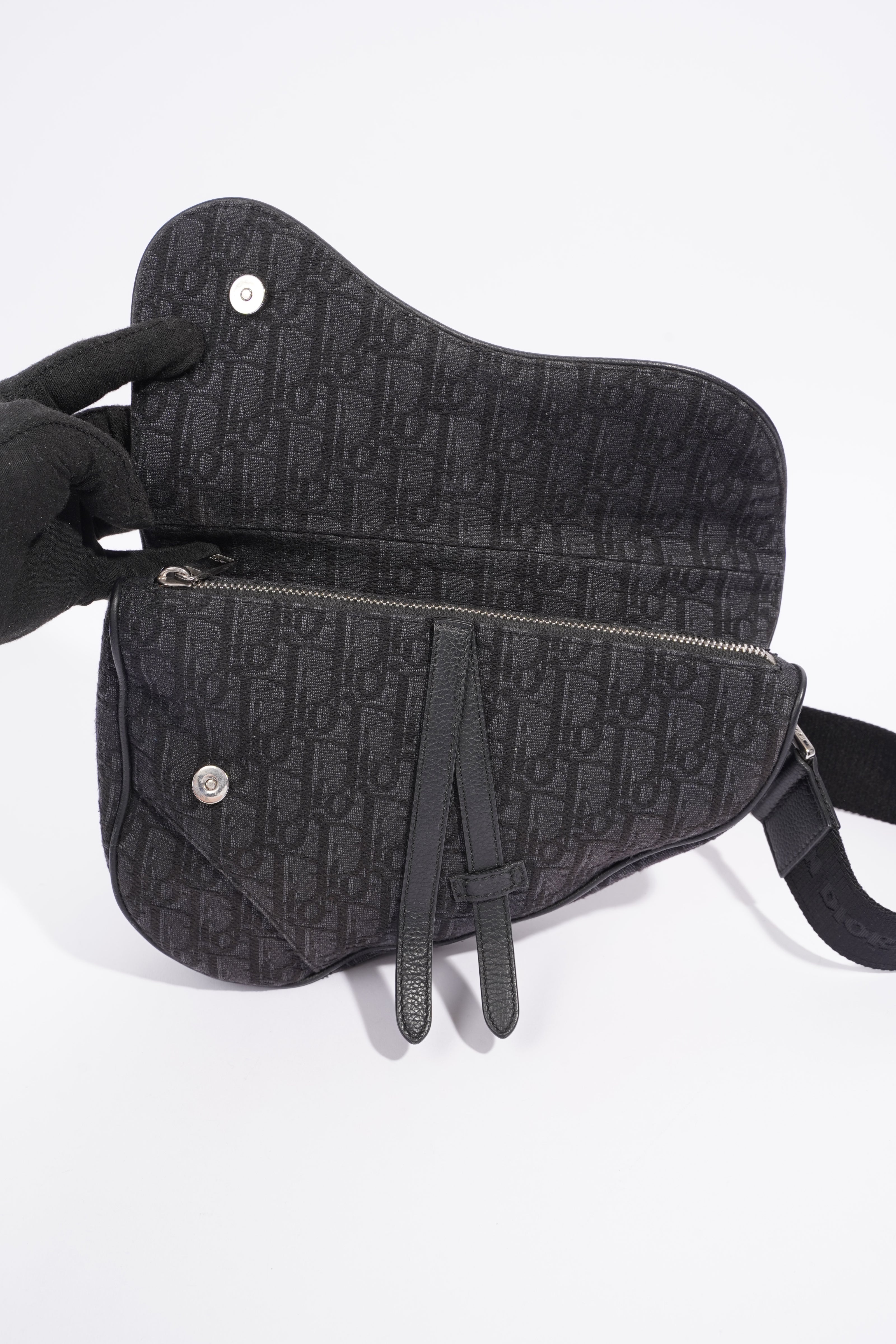 Christian Dior Saddle Bag Dark Grey Oblique Canvas