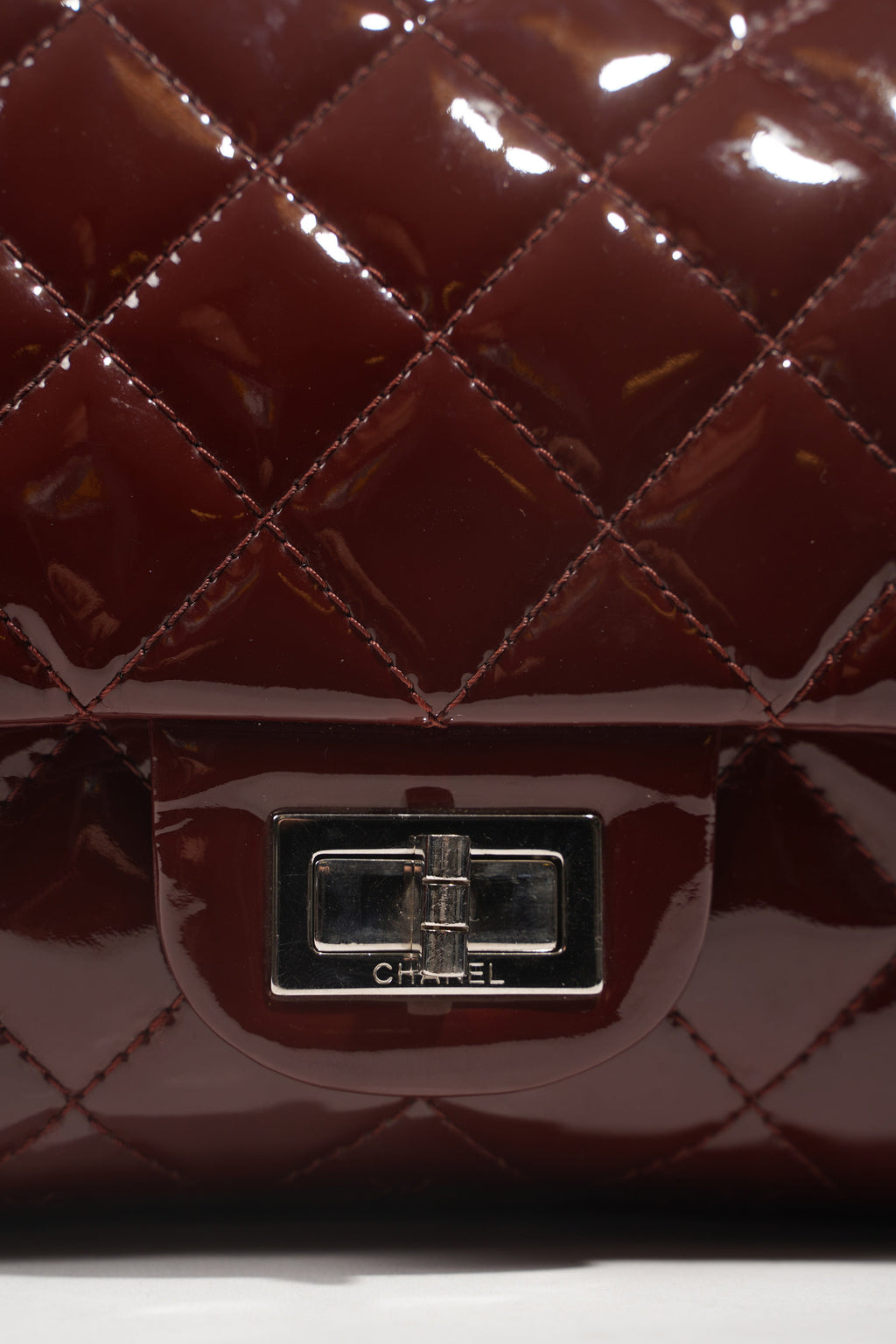 Chanel Womens 2.55 Bag Patent Burgundy Maxi