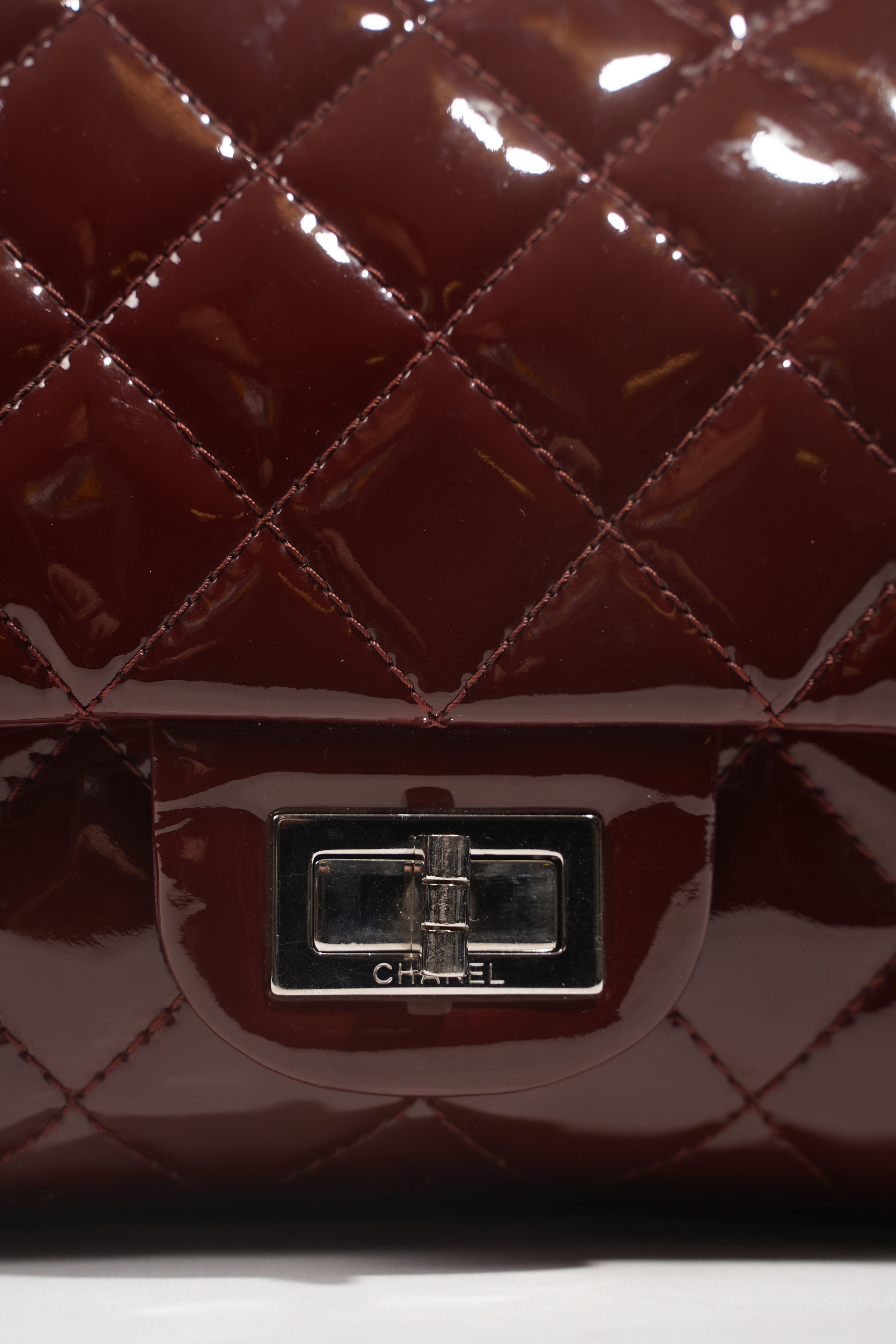 Chanel Womens 2.55 Bag Patent Burgundy Maxi