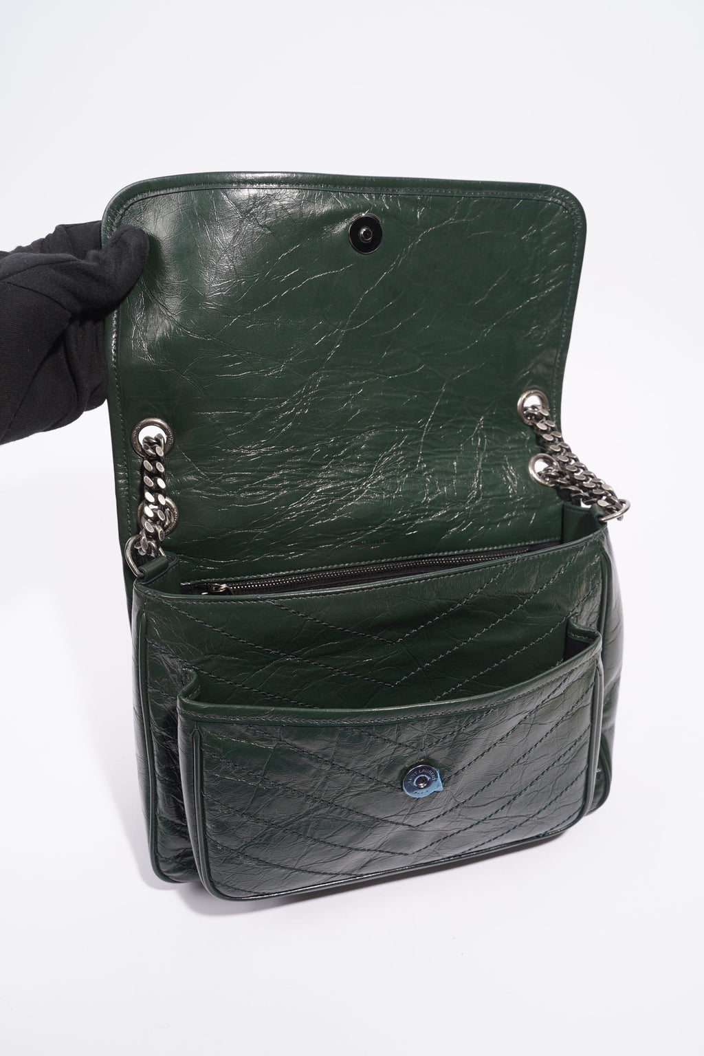 Saint Laurent Womens Niki Shoulder Bag Forest Green Medium