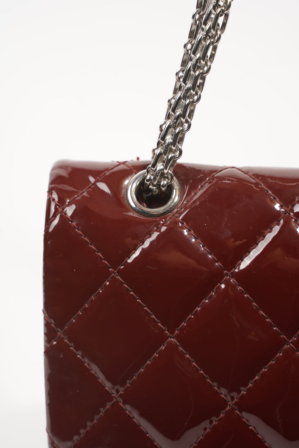Chanel Womens 2.55 Bag Patent Burgundy Maxi