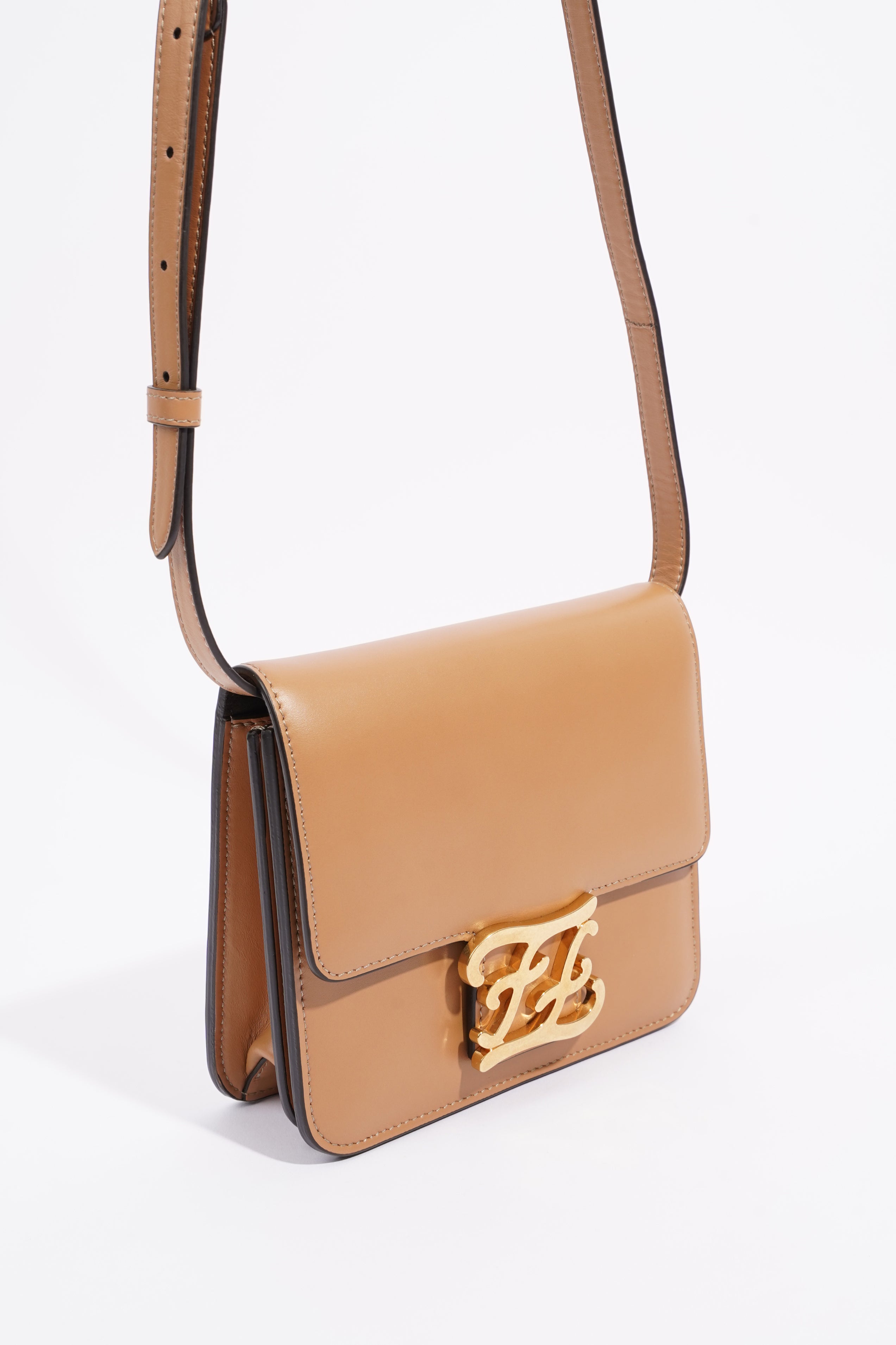 Fendi Karligraphy Shoulder Bag Tan Leather