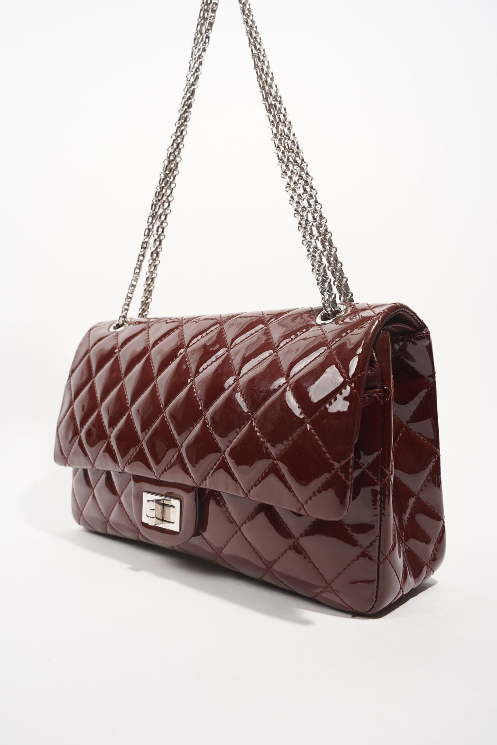 Chanel Womens 2.55 Bag Patent Burgundy Maxi