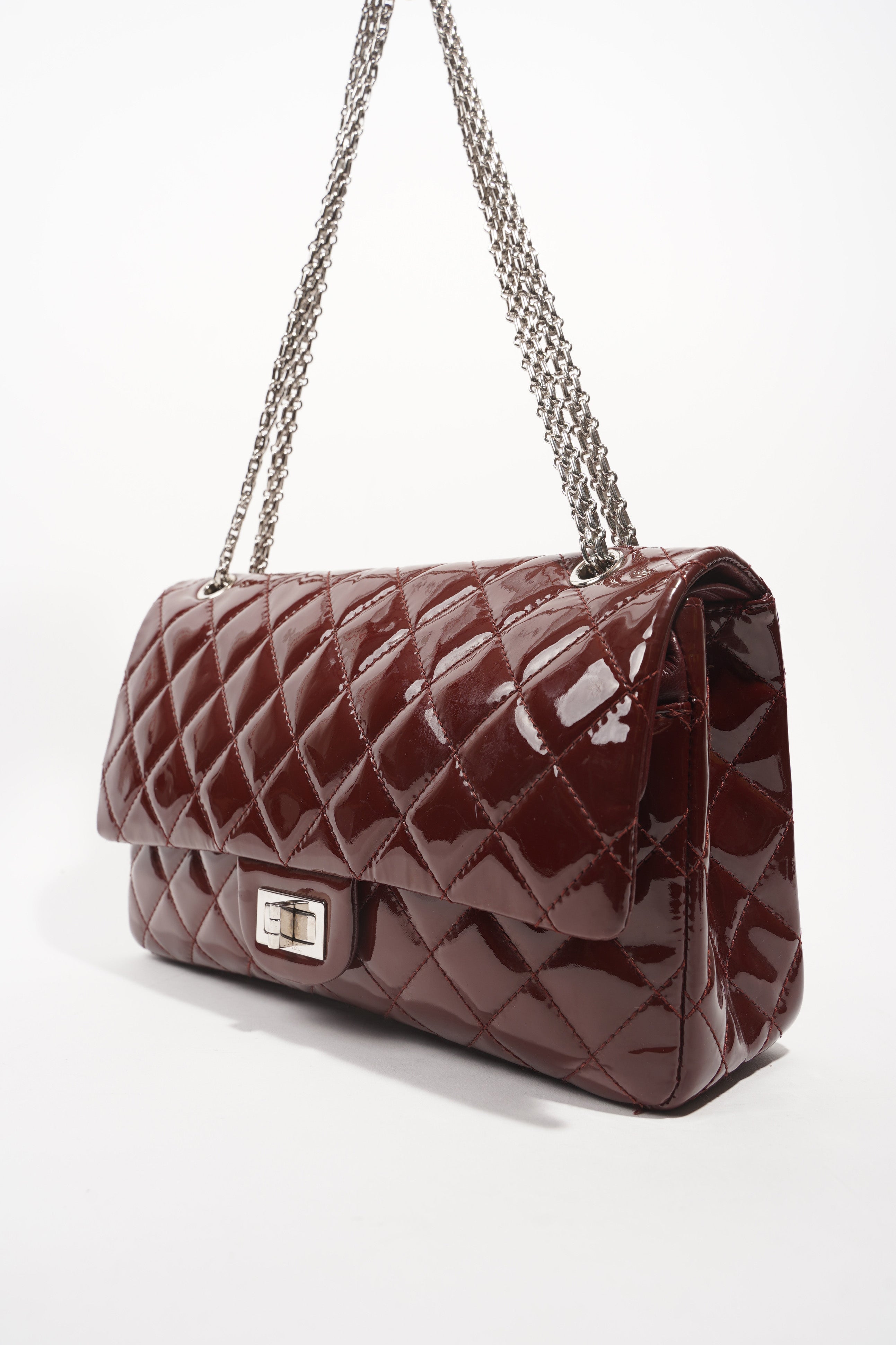 Chanel Womens 2.55 Bag Patent Burgundy Maxi