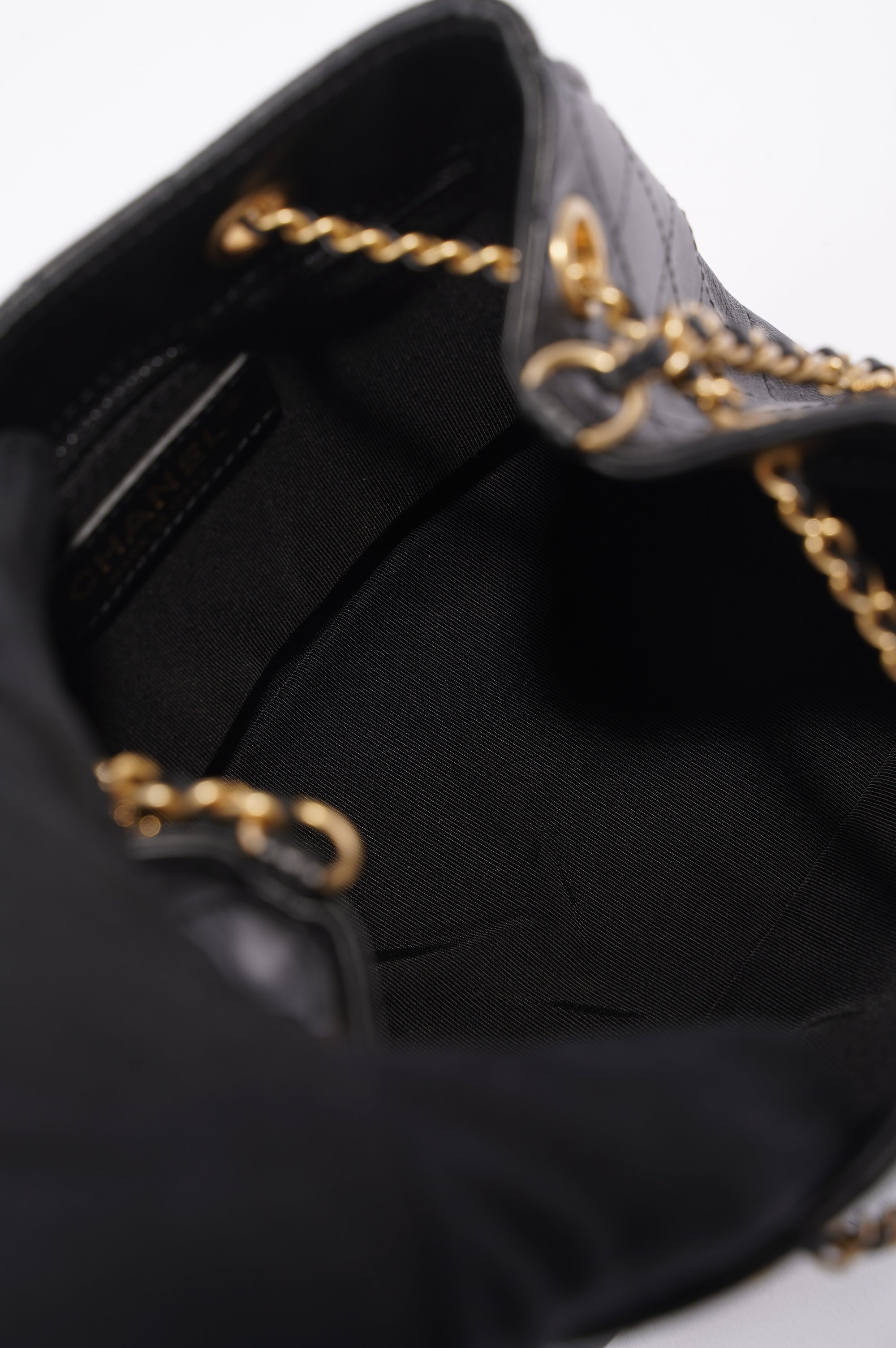 Chanel Womens Mini Amulat Bucket Bag Black Lambskin / Gold