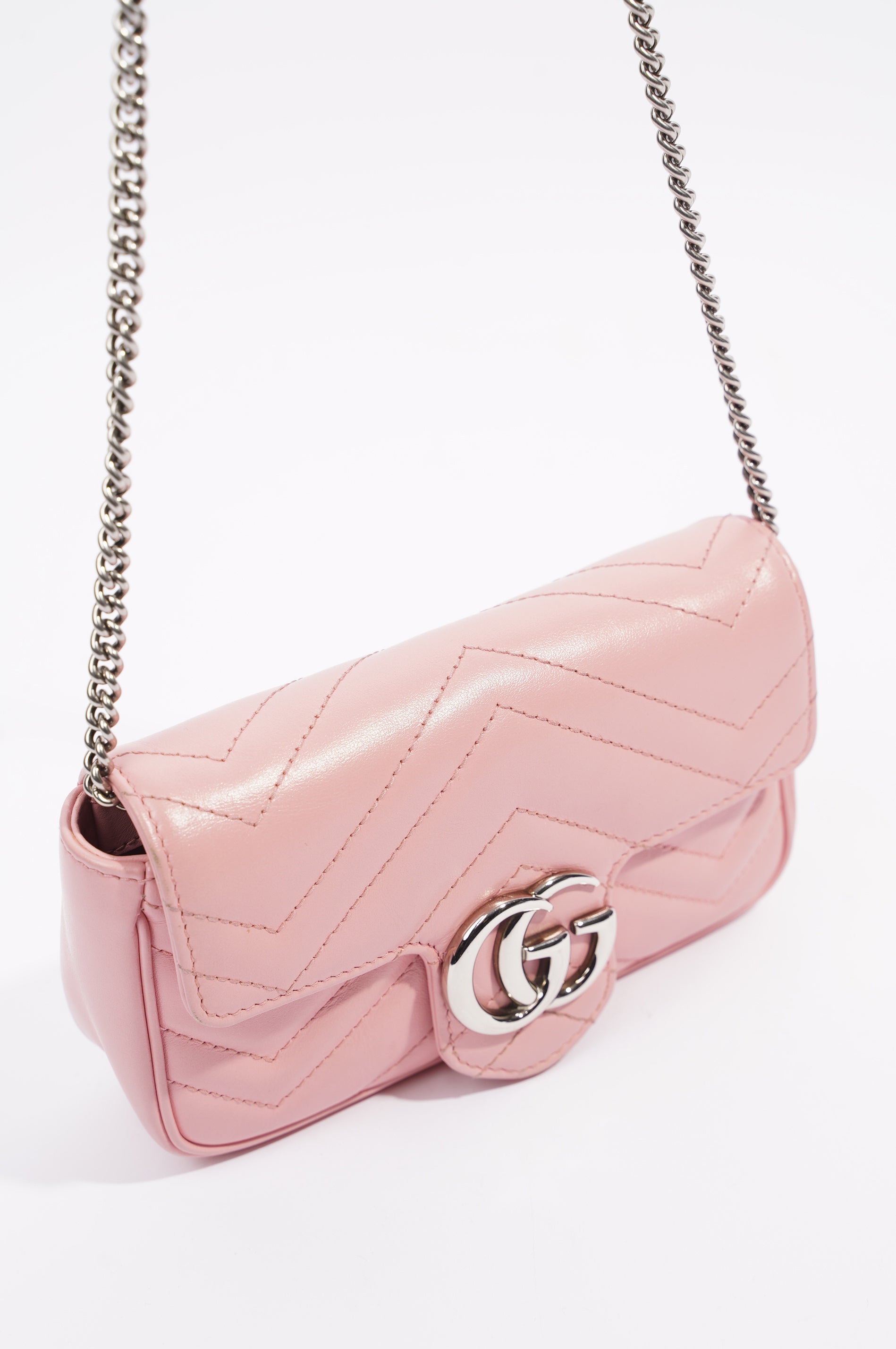 Gucci Womens Marmont Flap Pink / Silver Super Mini