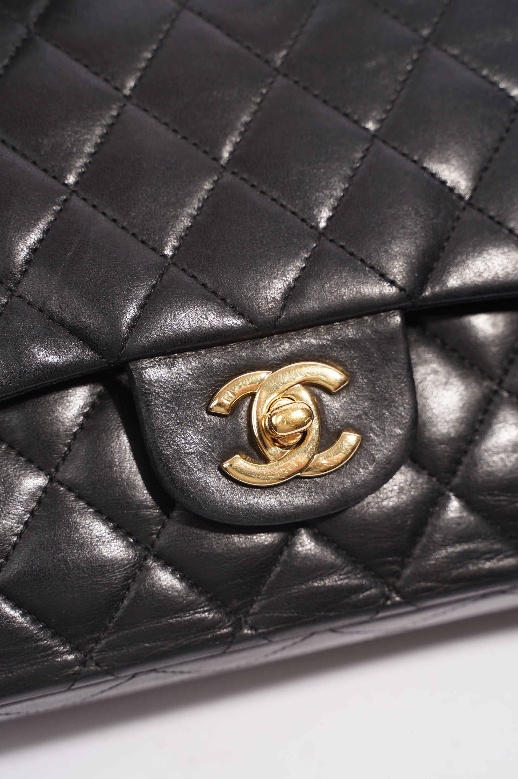 Chanel Lambskin Classic Double Flap Black Leather Medium