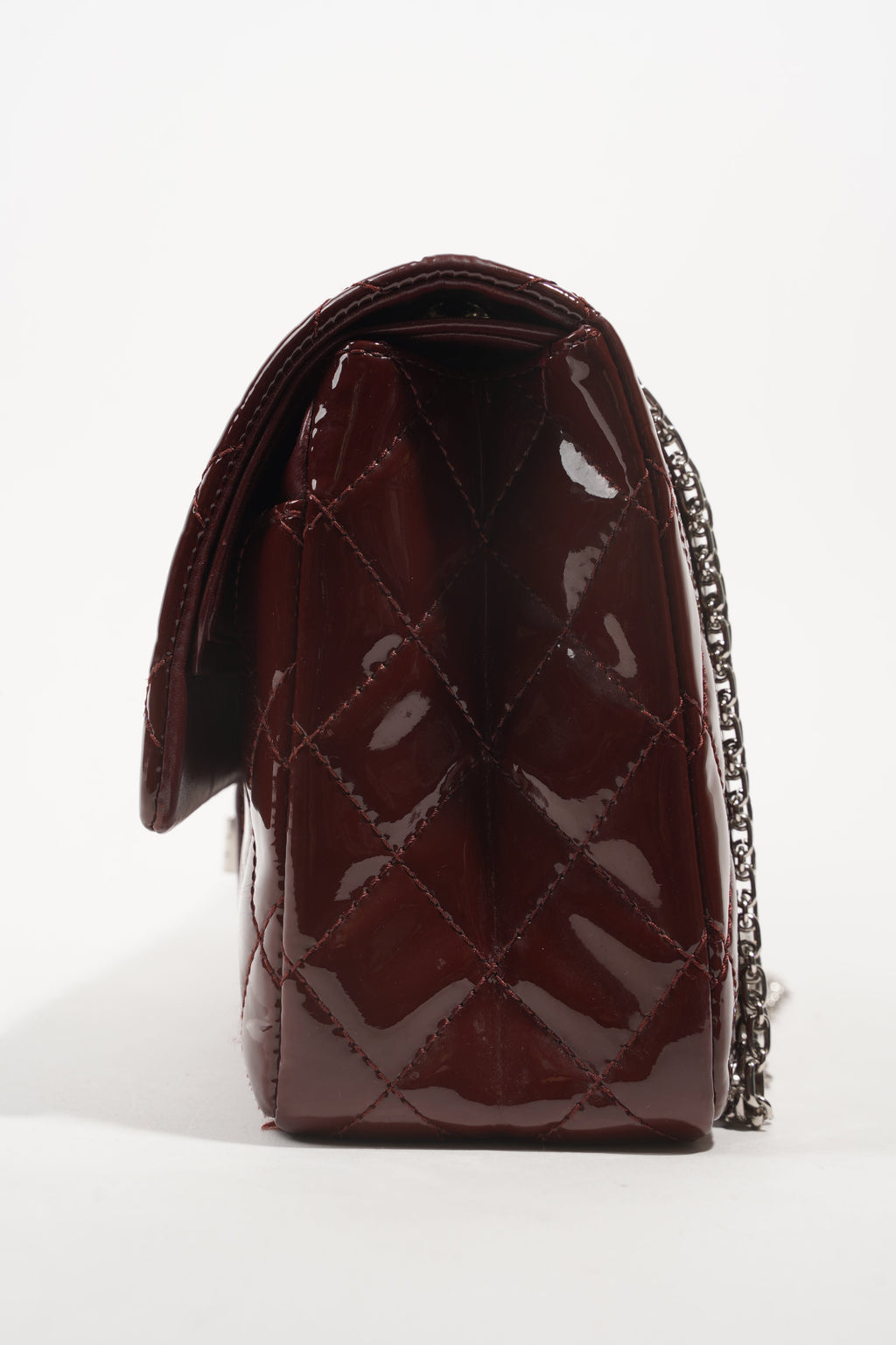 Chanel Womens 2.55 Bag Patent Burgundy Maxi