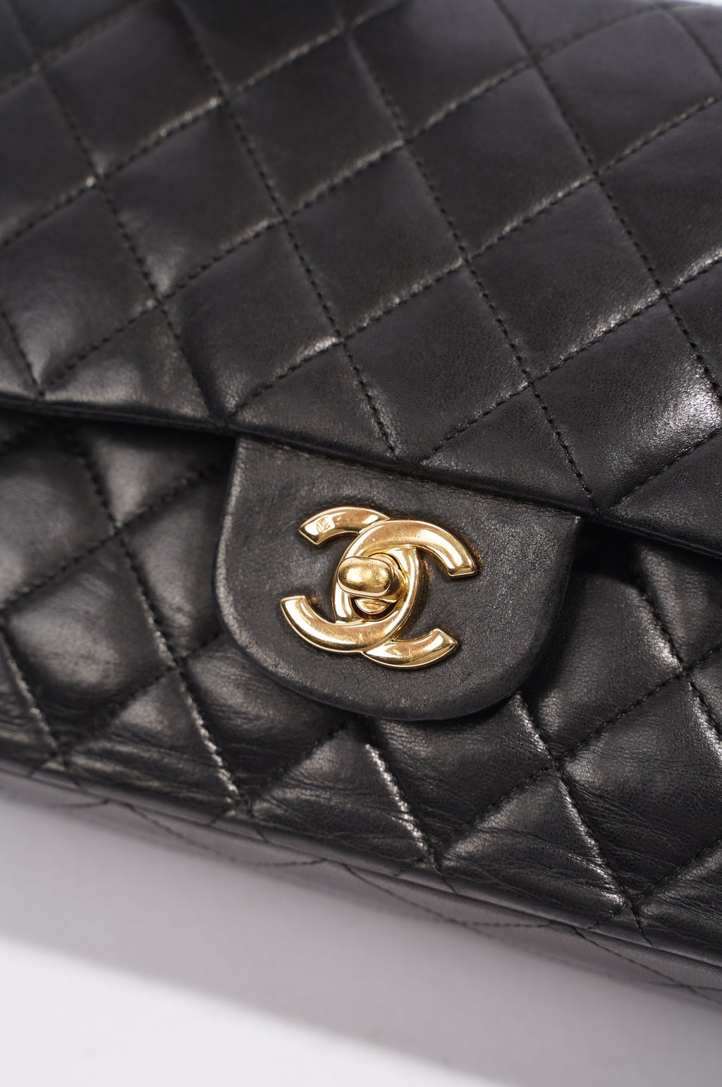 Chanel Lambskin Classic Double Flap Black Leather Medium