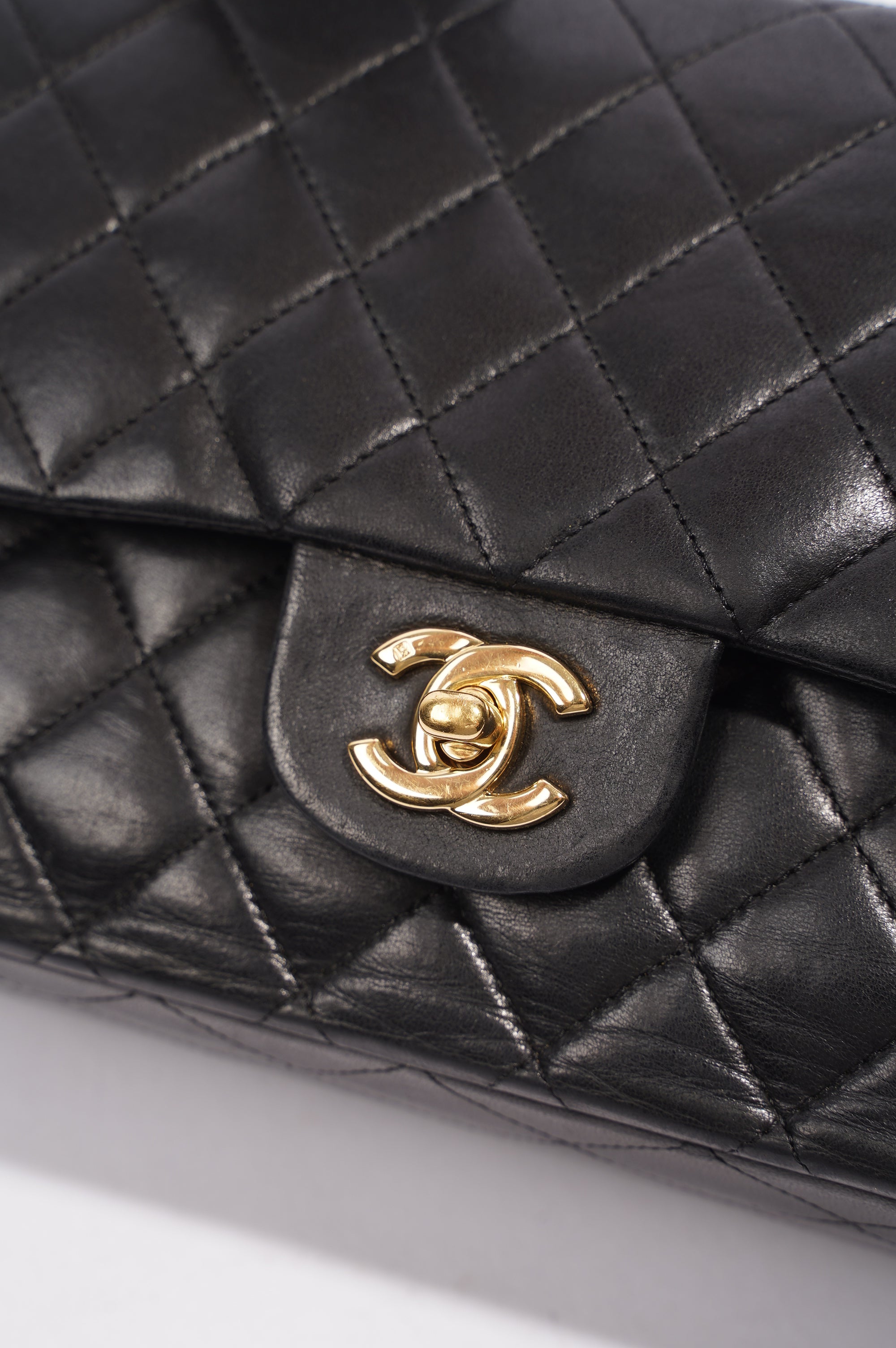 Chanel Lambskin Classic Double Flap Black Leather Medium