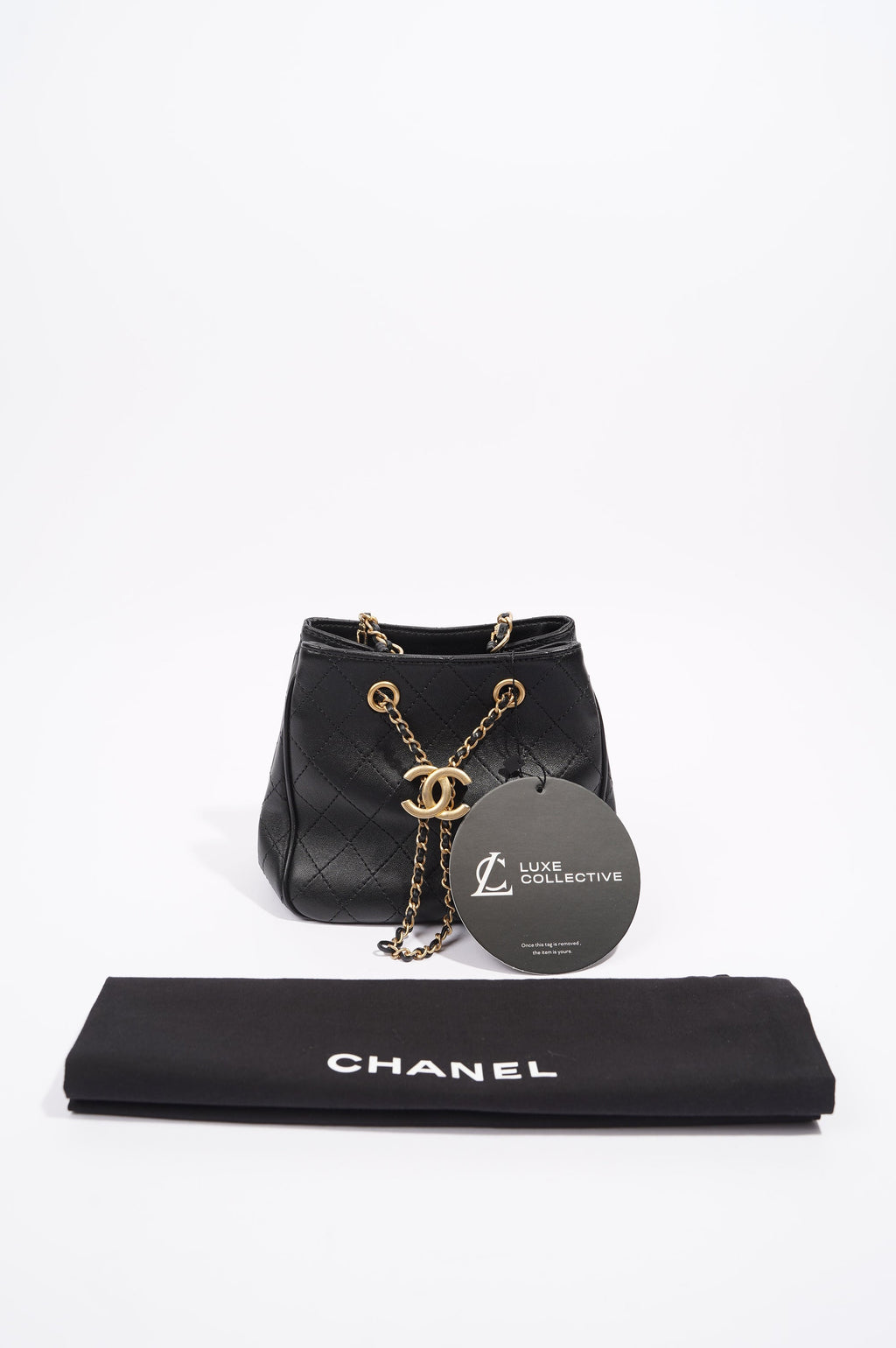 Chanel Womens Mini Amulat Bucket Bag Black Lambskin / Gold