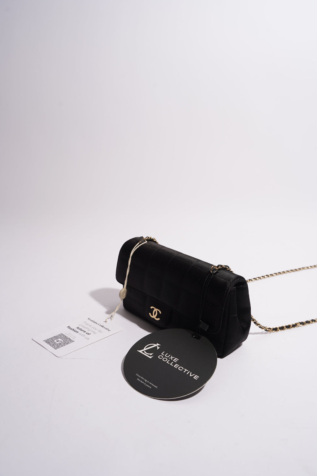 Chanel Womens Vintage Camellia Satin Classic Flap Black Mini