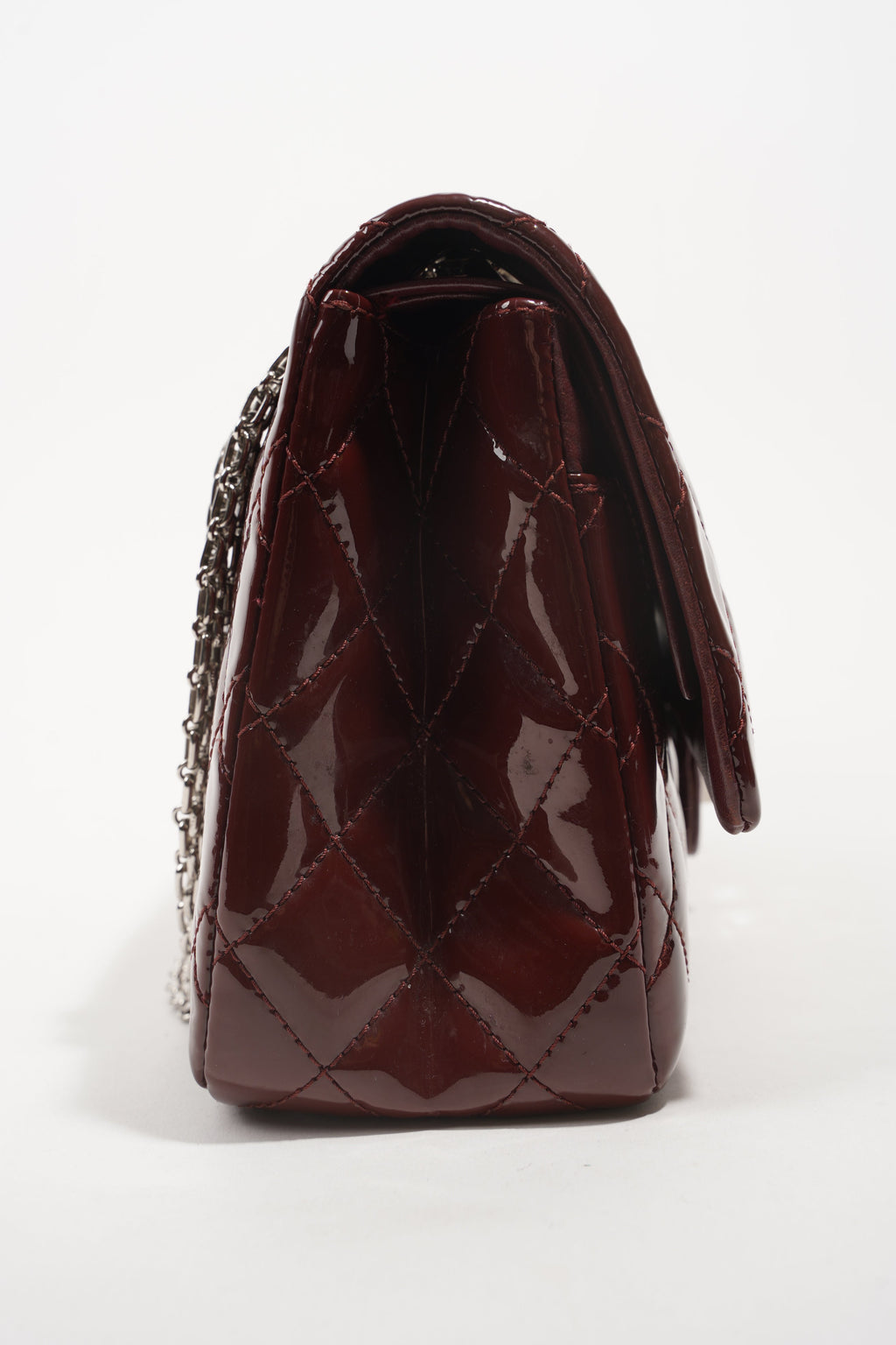 Chanel Womens 2.55 Bag Patent Burgundy Maxi