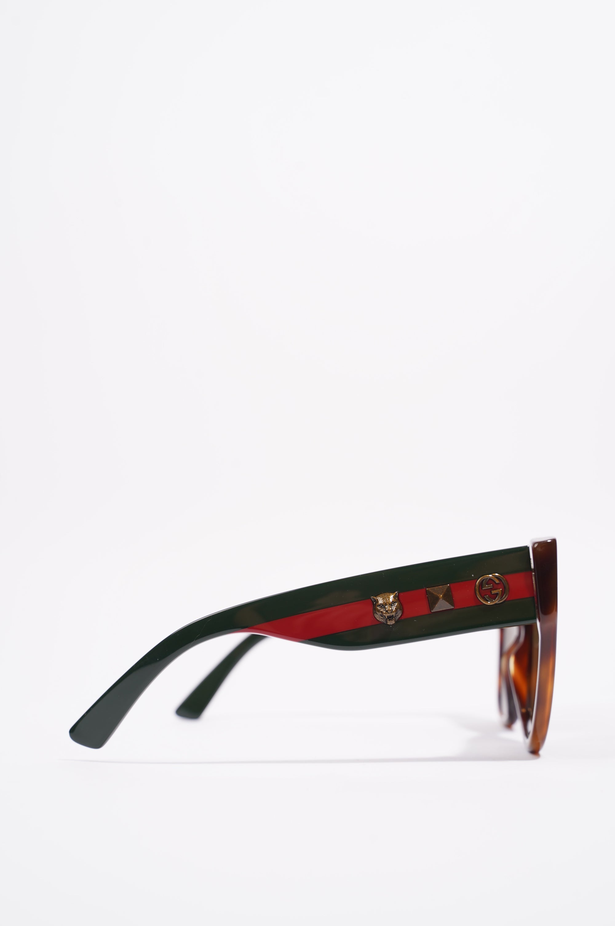 Gucci Womens Star Icon Havana Web Sunglasses Brown / Red / Green 140