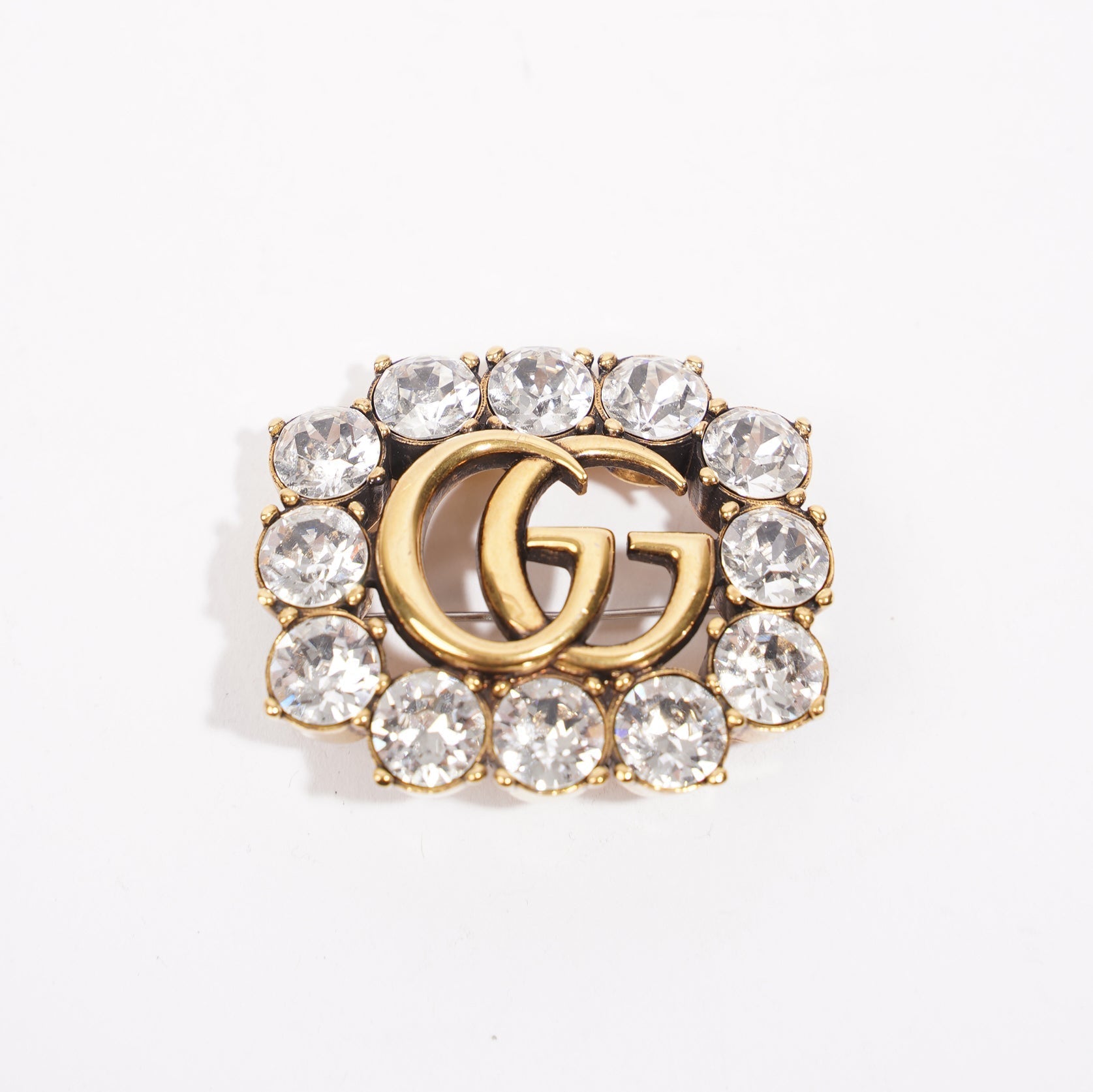 Gucci Womens GG Crystal Embellished Brooch Gold / Crystal