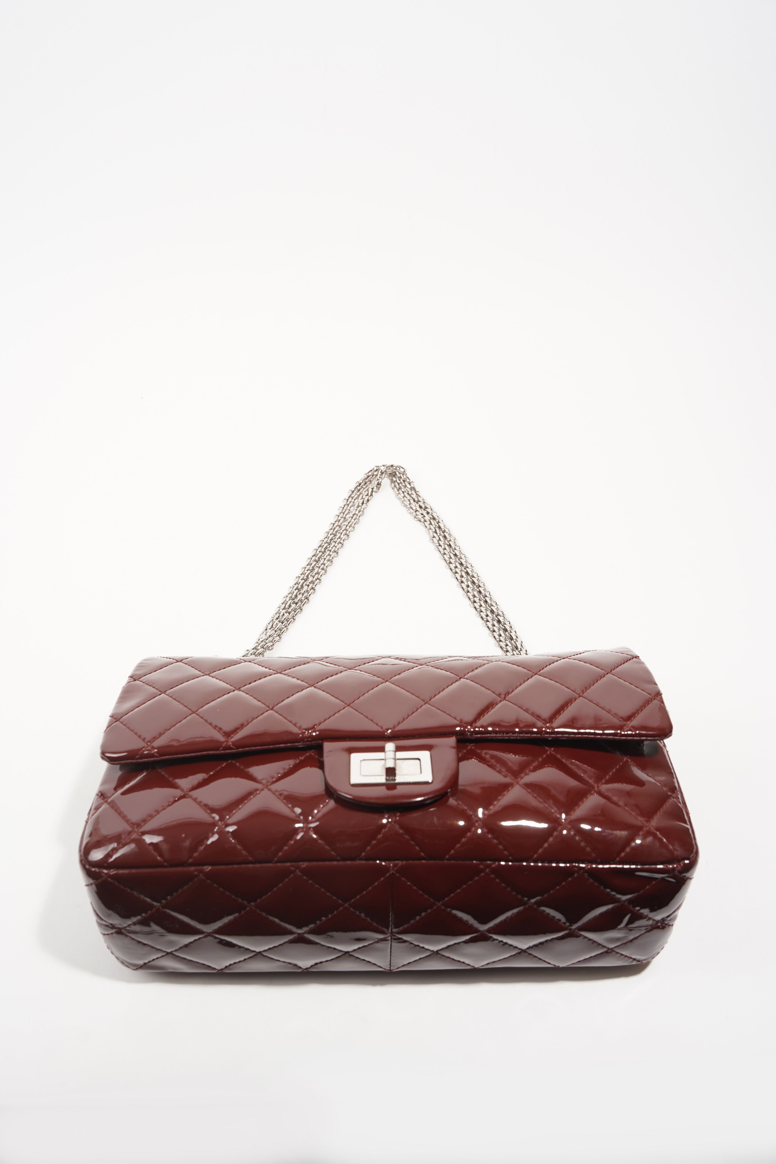 Chanel Womens 2.55 Bag Patent Burgundy Maxi