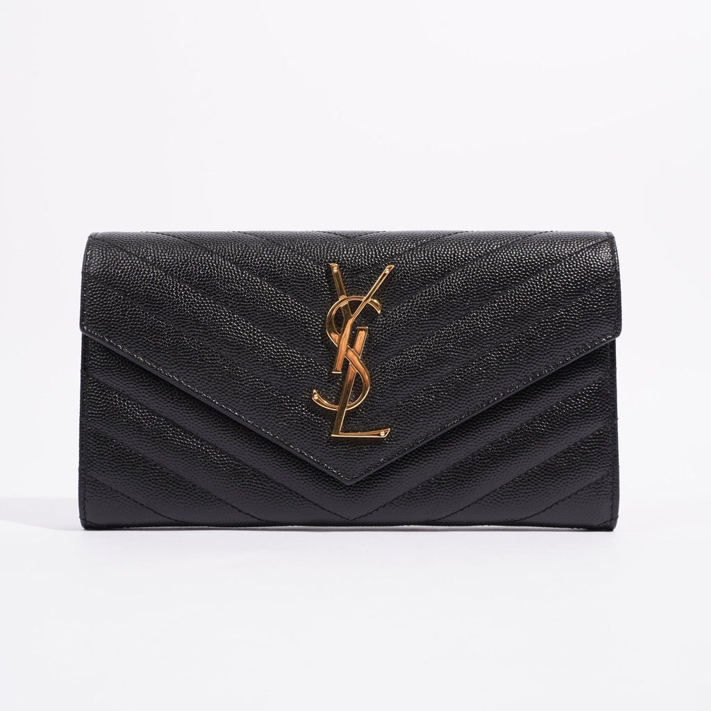 Saint Laurent Womens Cassandre Wallet Black / Gold Matelasse Large