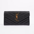 Saint Laurent Womens Cassandre Wallet Black / Gold Matelasse Large
