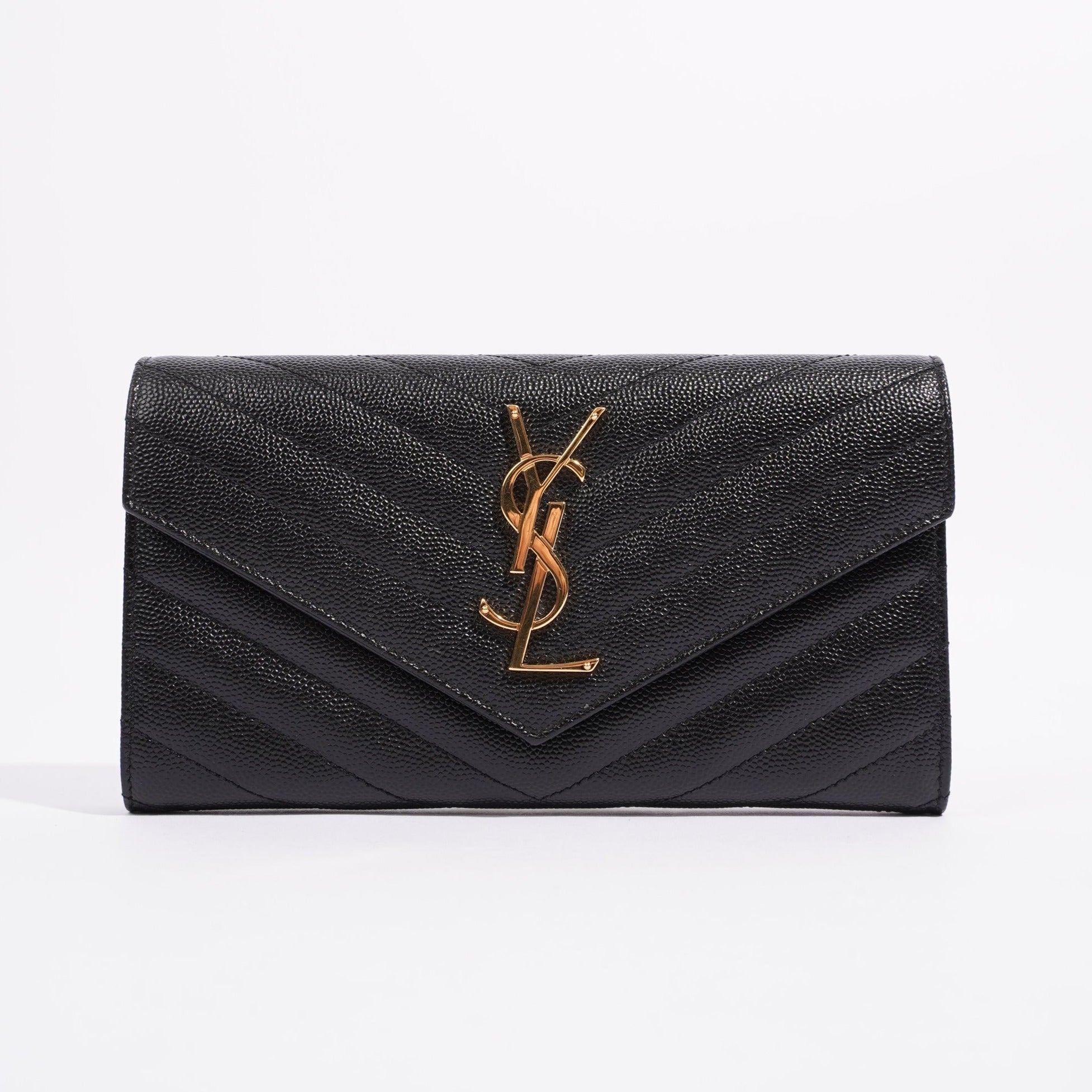 Saint Laurent Womens Cassandre Wallet Black / Gold Matelasse Large