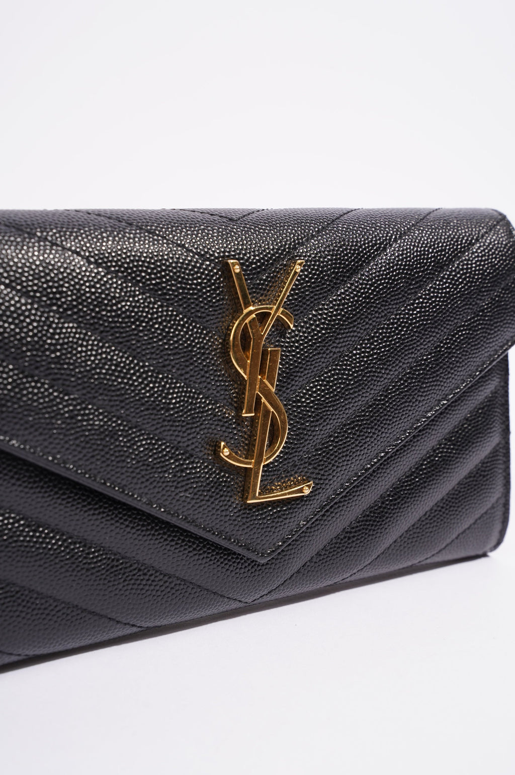Saint Laurent Womens Cassandre Wallet Black / Gold Matelasse Large