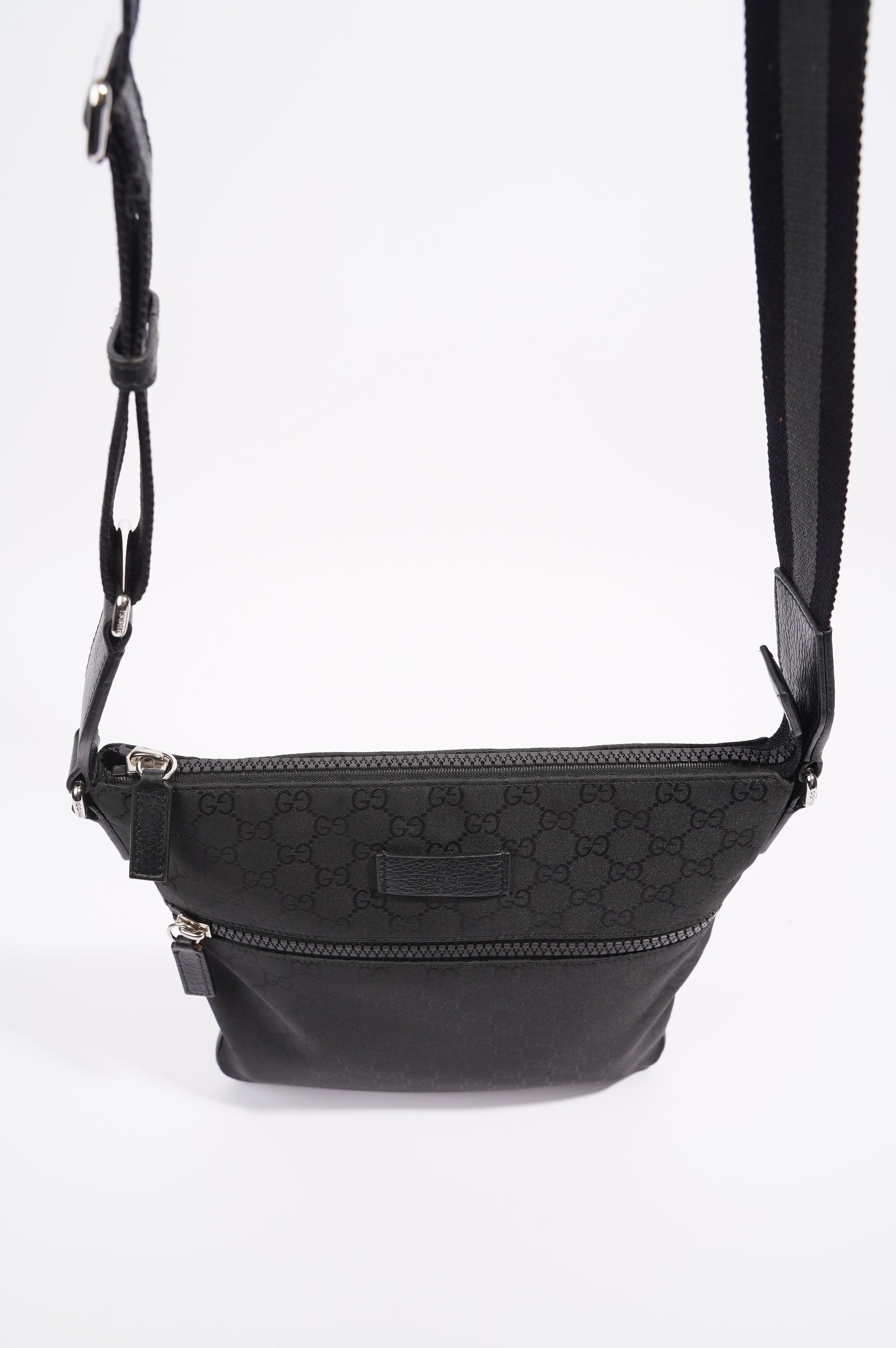 Gucci Mens GG Messenger Crossbody Black Nylon
