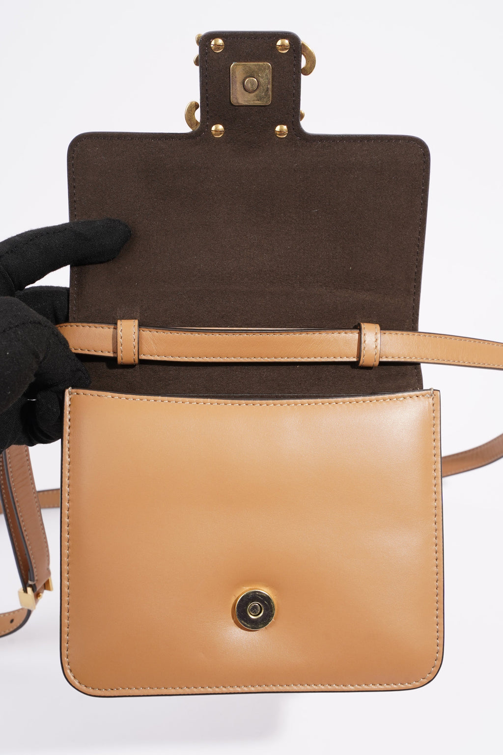 Fendi Karligraphy Shoulder Bag Tan Leather