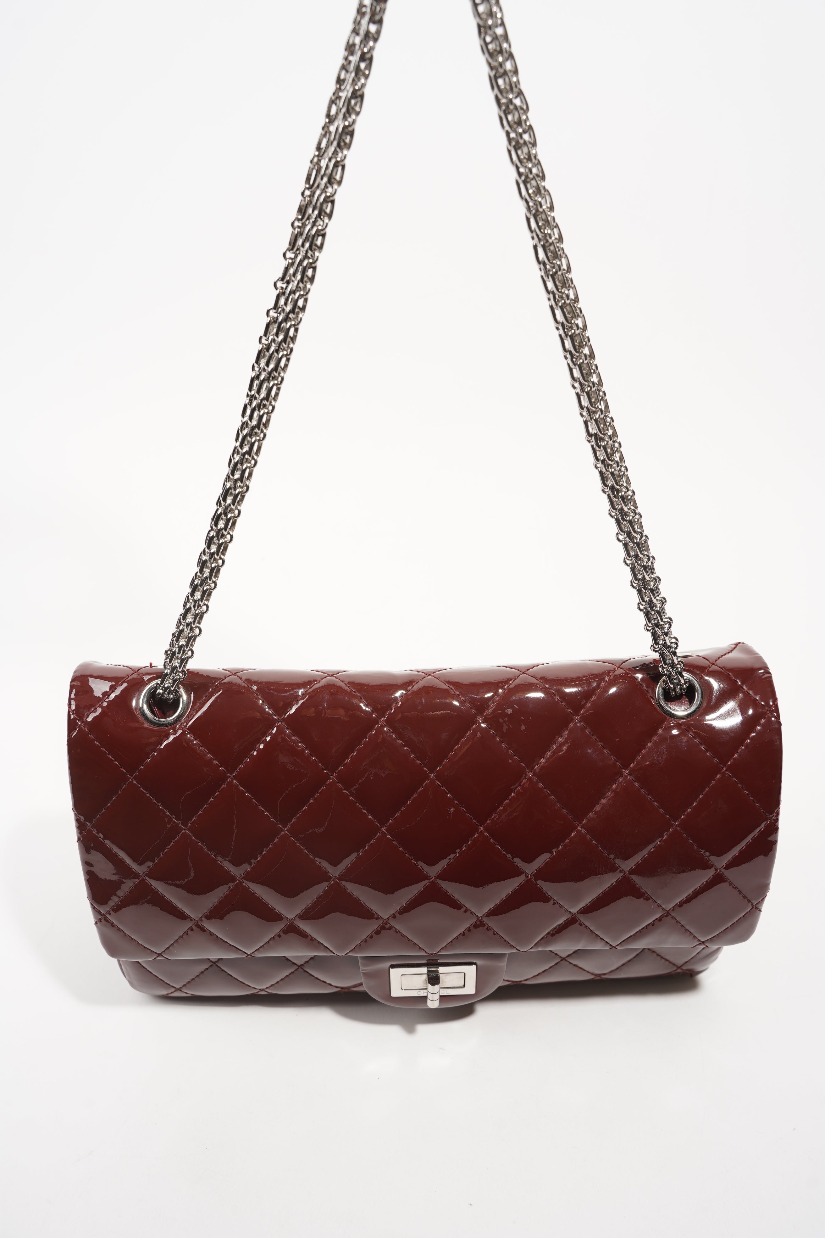 Chanel Womens 2.55 Bag Patent Burgundy Maxi