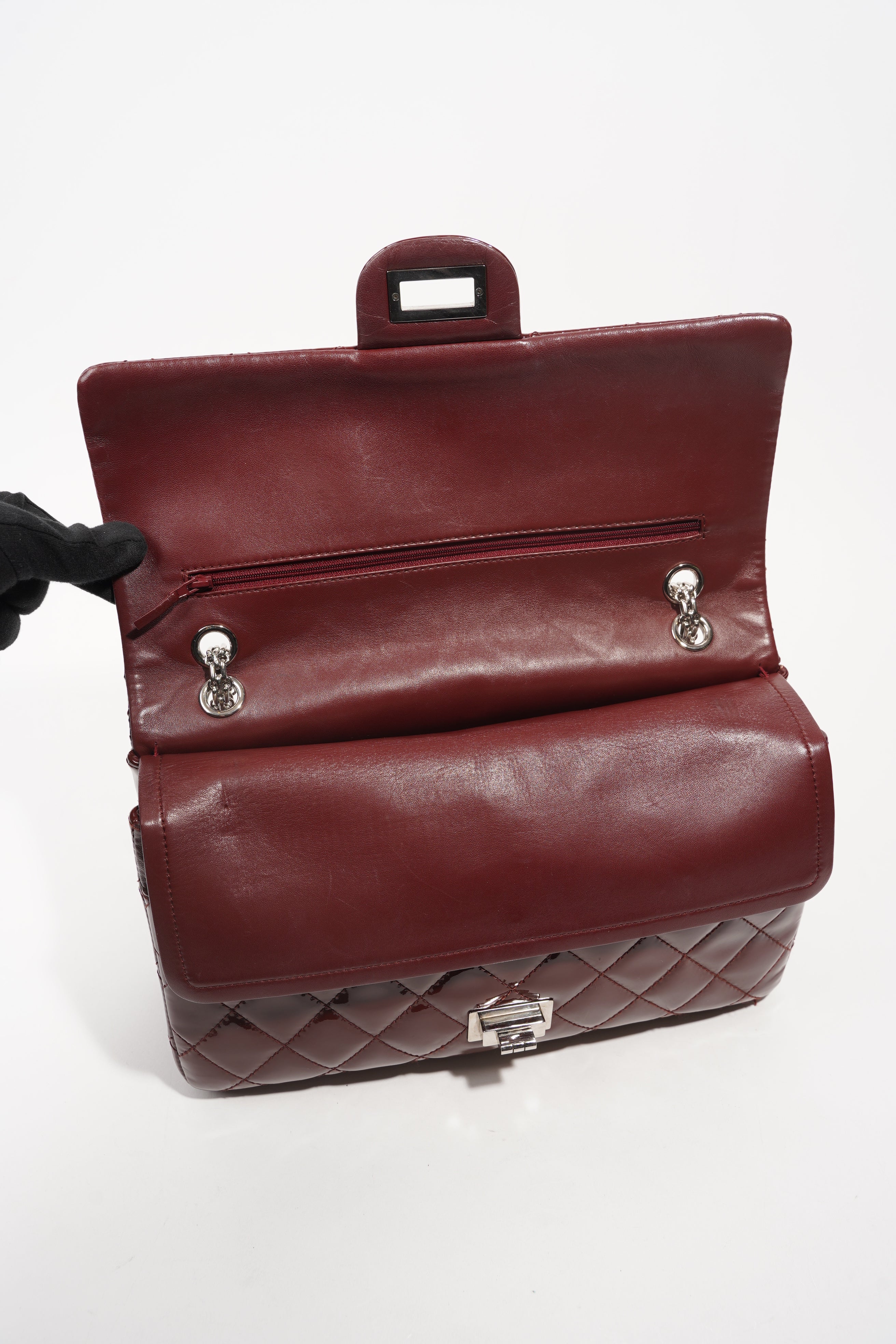 Chanel Womens 2.55 Bag Patent Burgundy Maxi