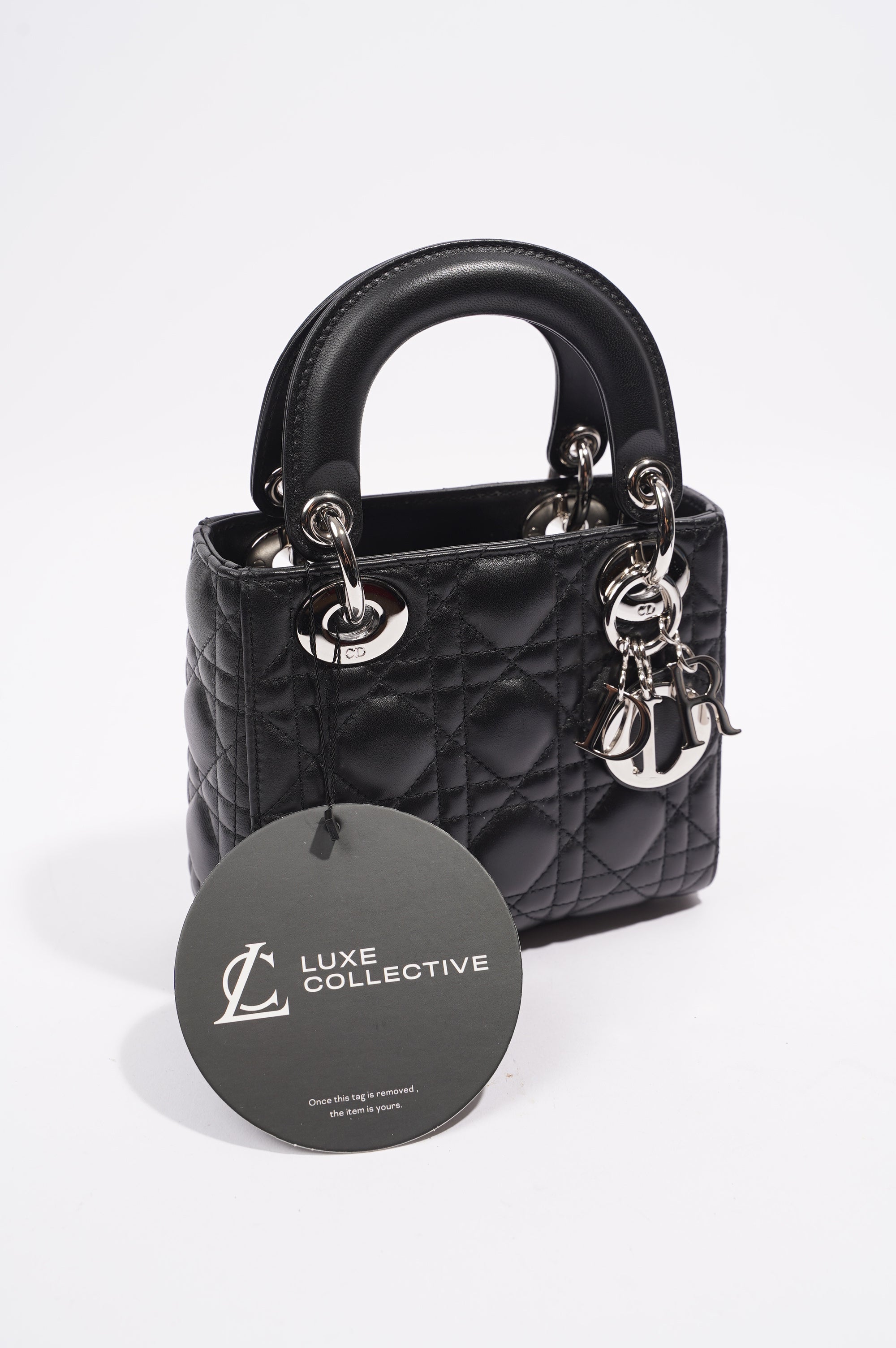 Christian Dior Womens Lady Dior Black Leather Mini