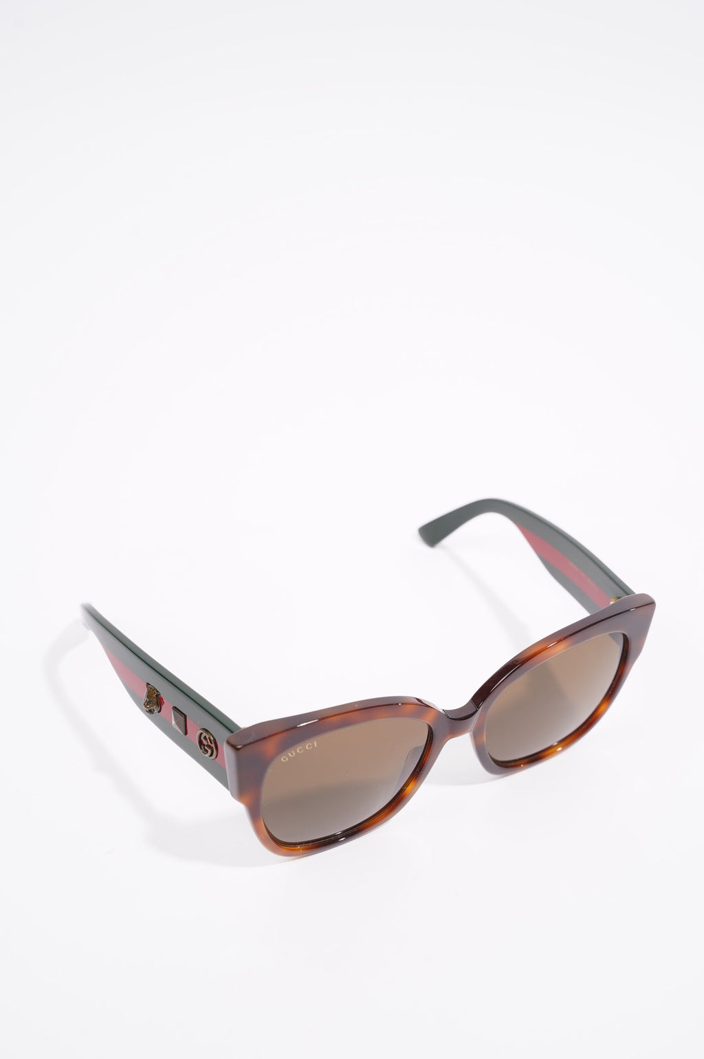Gucci Womens Star Icon Havana Web Sunglasses Brown / Red / Green 140