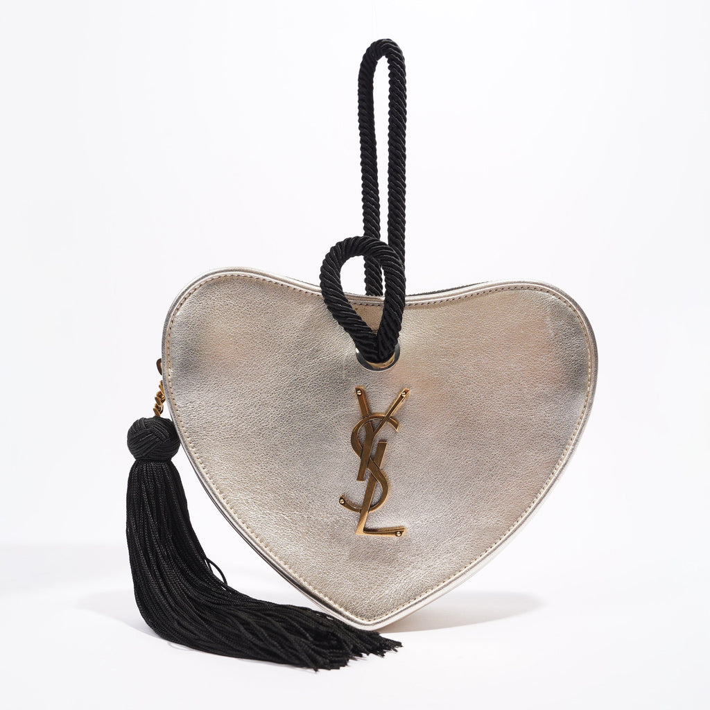 Saint Laurent Womens Heart Clutch Golden Leather