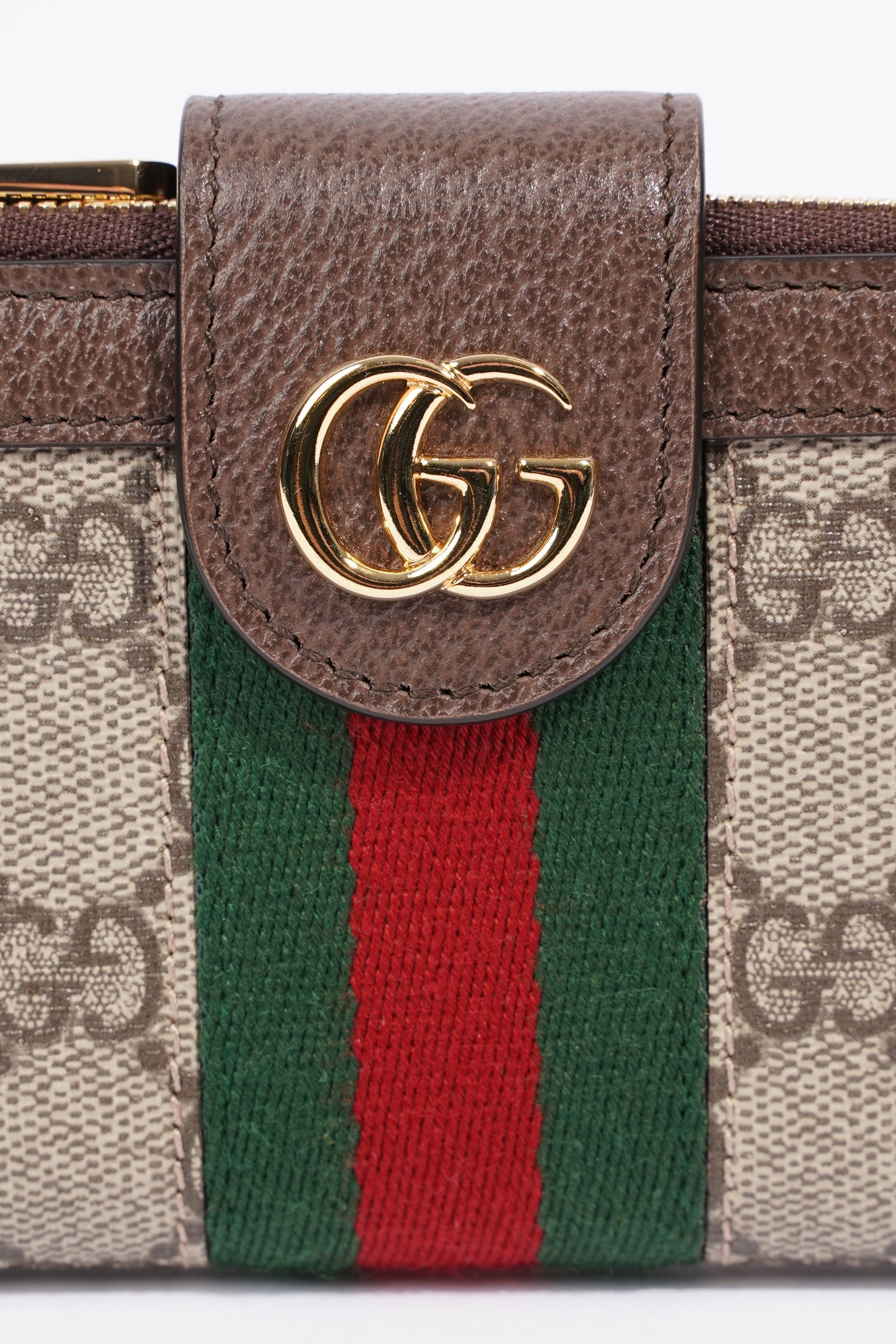 Gucci Ophidia GG-jacquard Web-stripe zipped wallet Monogram / Green / Red Canvas