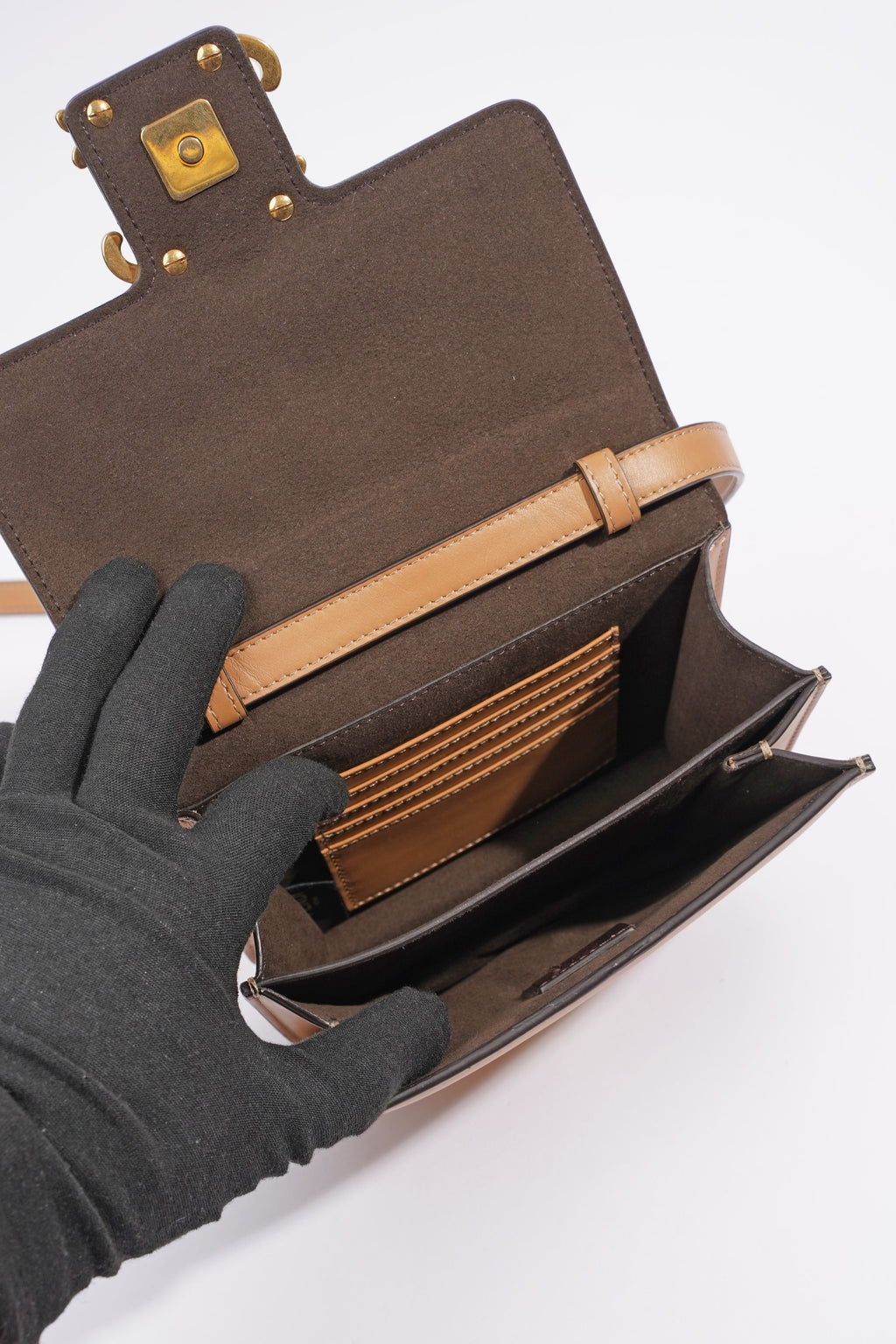 Fendi Karligraphy Shoulder Bag Tan Leather