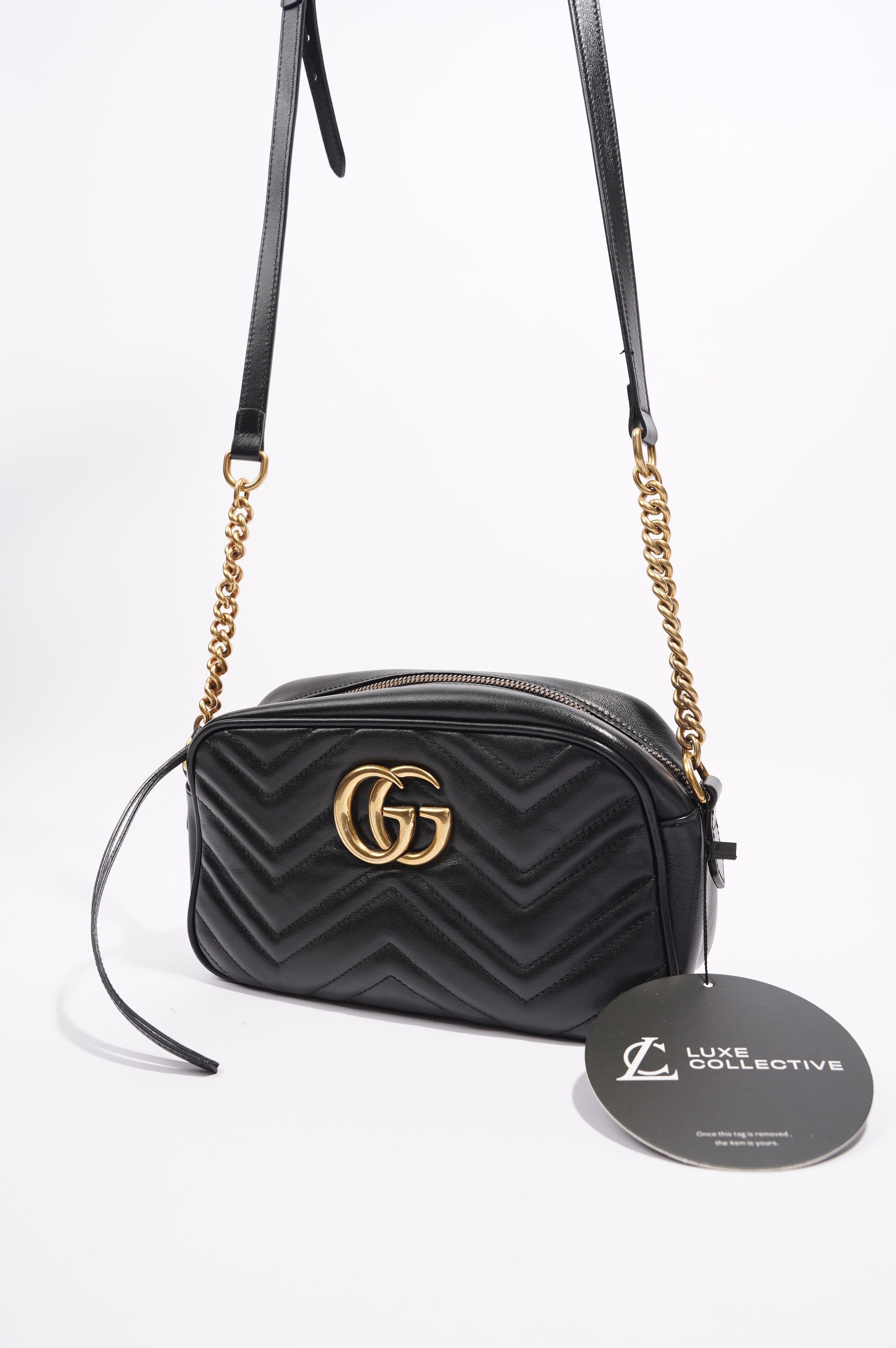 Gucci Womens GG Marmont Bag Black Leather Small