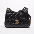 Chanel Womens Patent Leather Hobo Bag Black Small