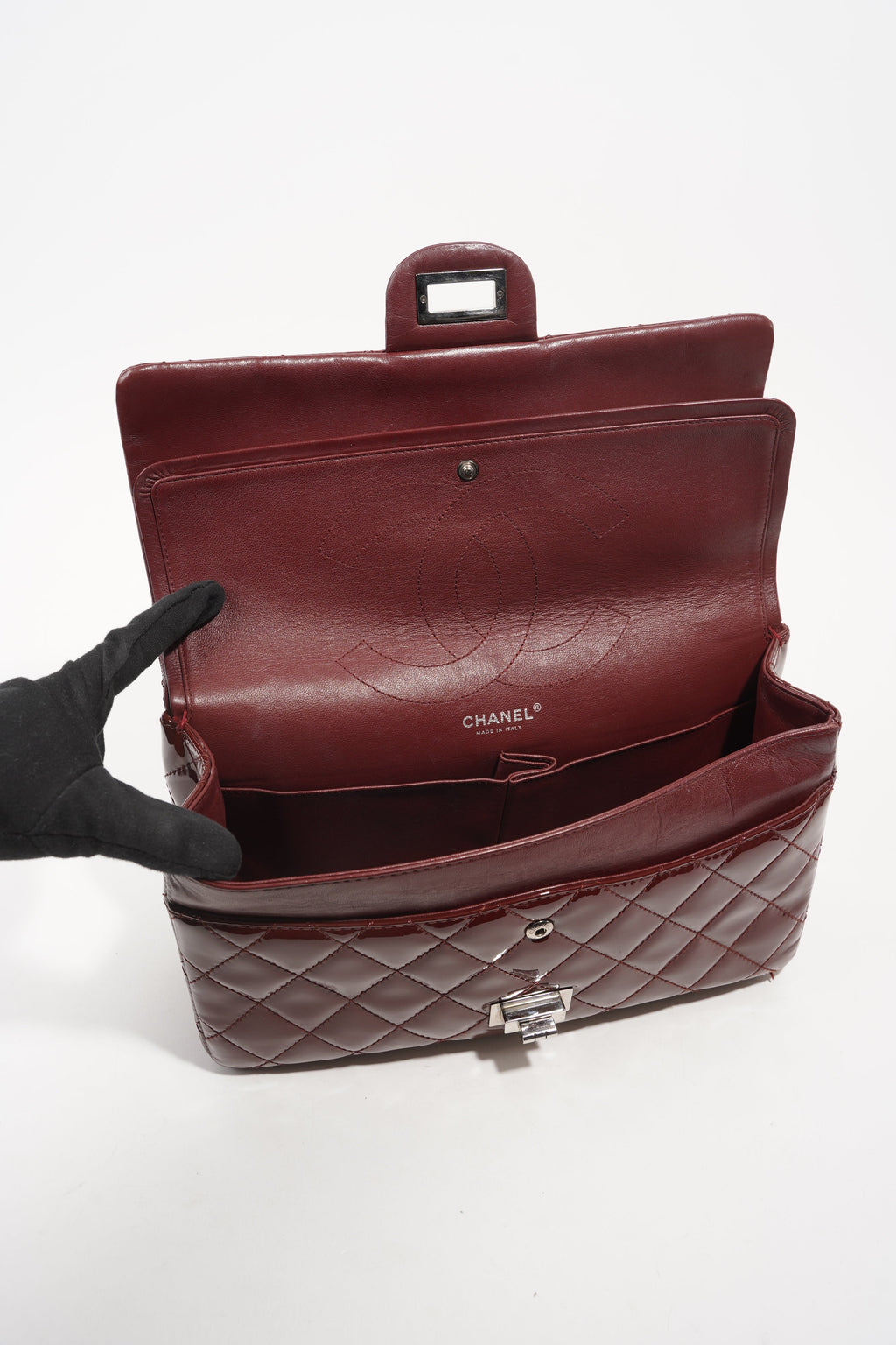 Chanel Womens 2.55 Bag Patent Burgundy Maxi