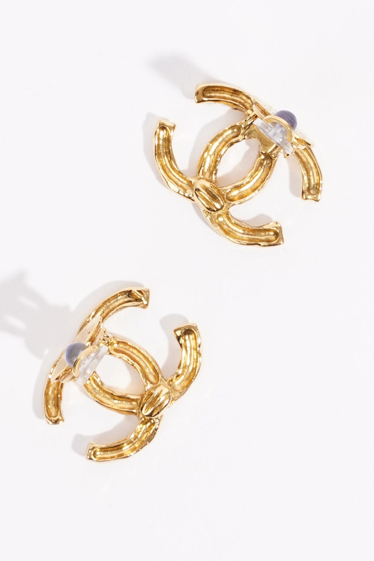 Chanel Womens CC Logo Earrings Golden Finish Base Metal