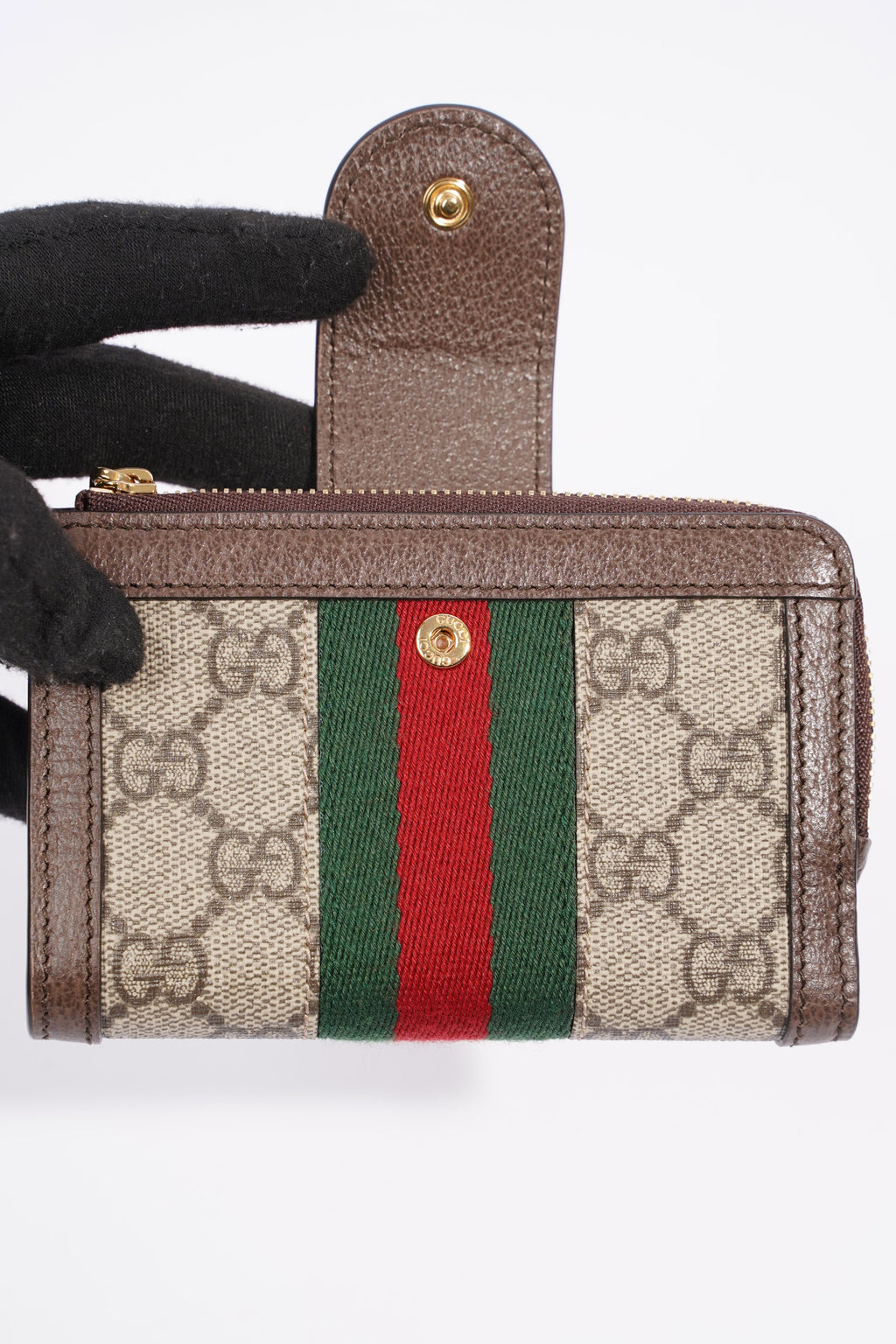 Gucci Ophidia GG-jacquard Web-stripe zipped wallet Monogram / Green / Red Canvas
