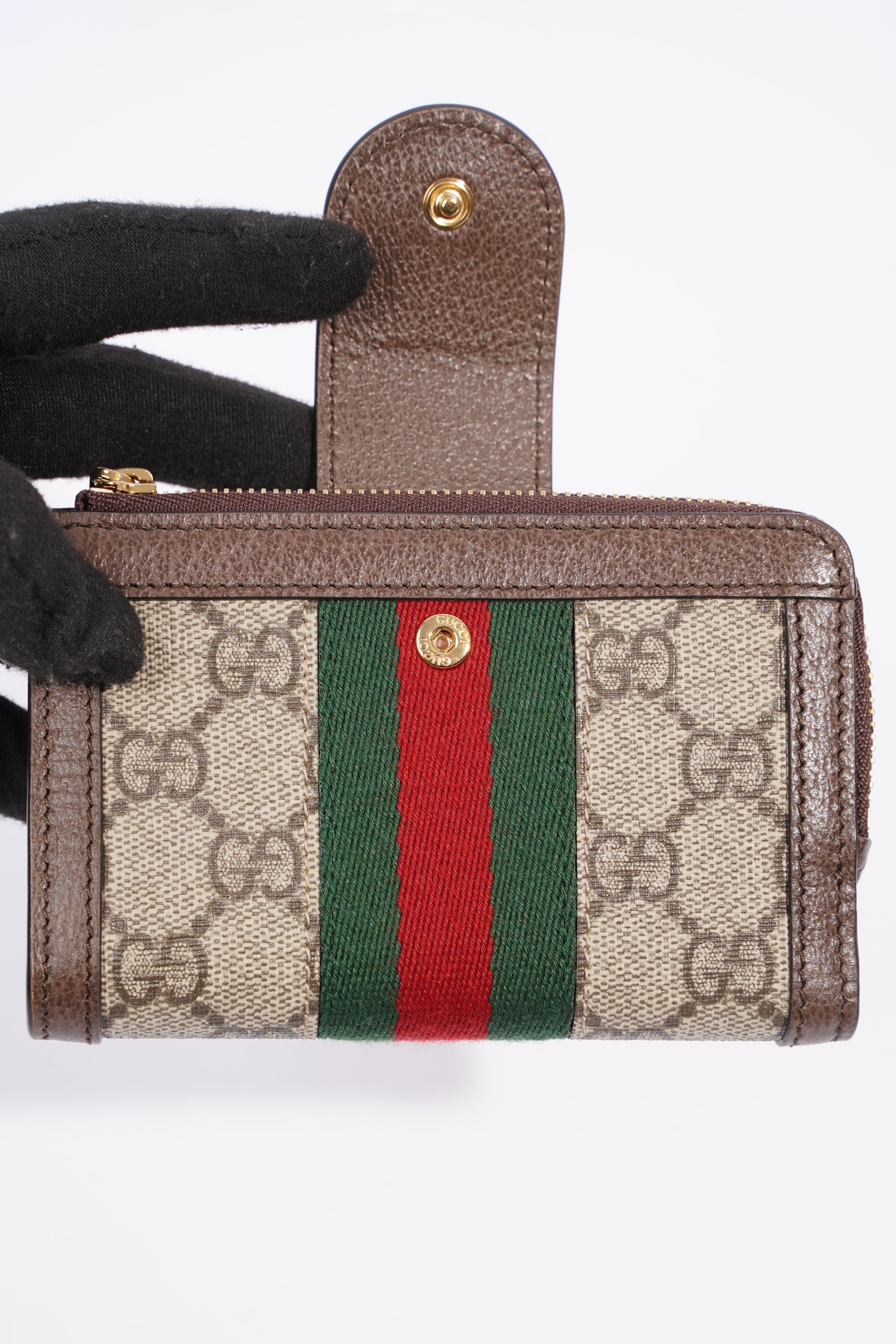 Gucci Ophidia GG-jacquard Web-stripe zipped wallet Monogram / Green / Red Canvas