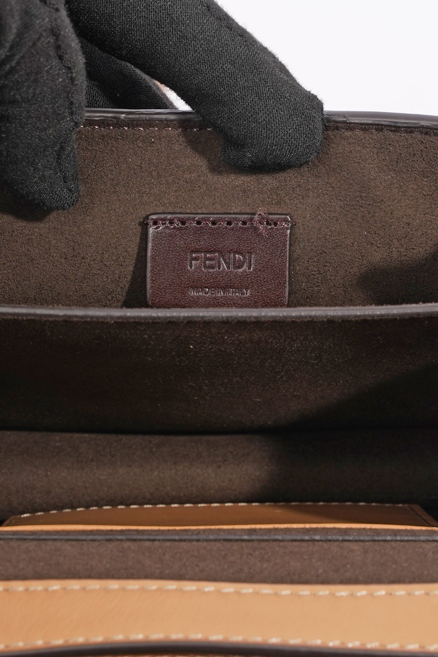 Fendi Karligraphy Shoulder Bag Tan Leather