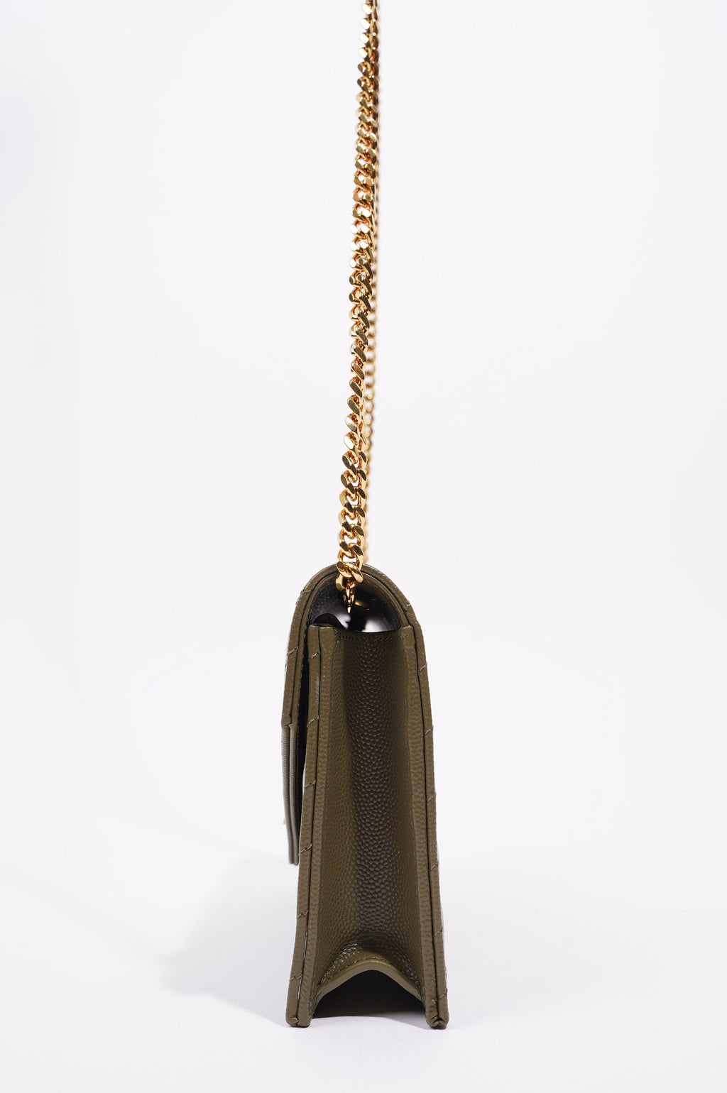 Saint Laurent Womens Cassandra Envelope Chain Wallet Khaki