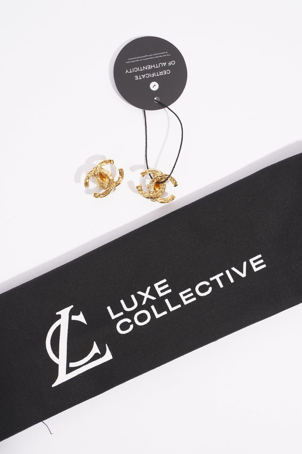 Chanel Womens CC Logo Earrings Golden Finish Base Metal