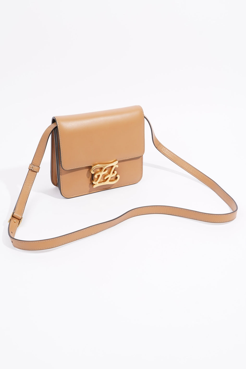 Fendi Karligraphy Shoulder Bag Tan Leather