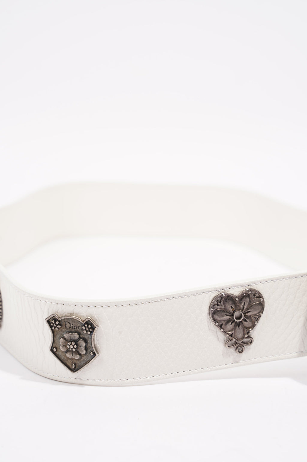 Christian Dior Womens Oversize Buckle Belt White Leather 90cm