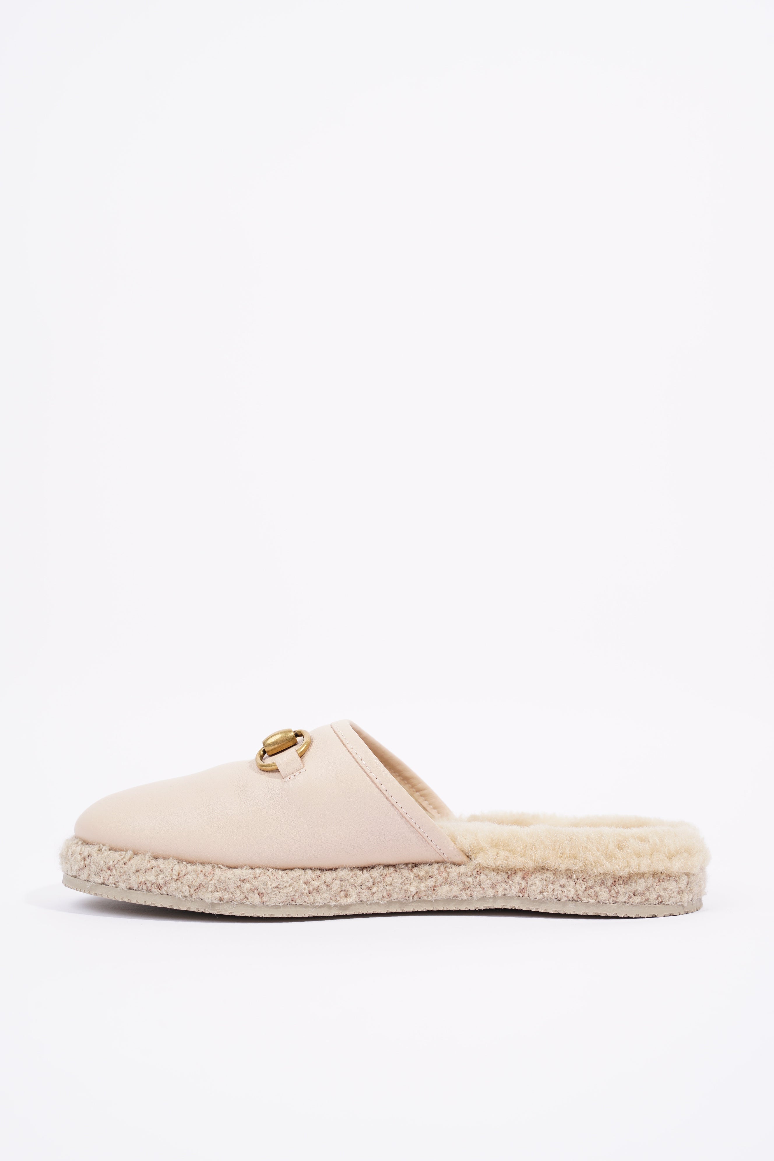 Gucci Womens Leather & Fur Horsebit Mule Nude EU 36.5 / UK 3.5