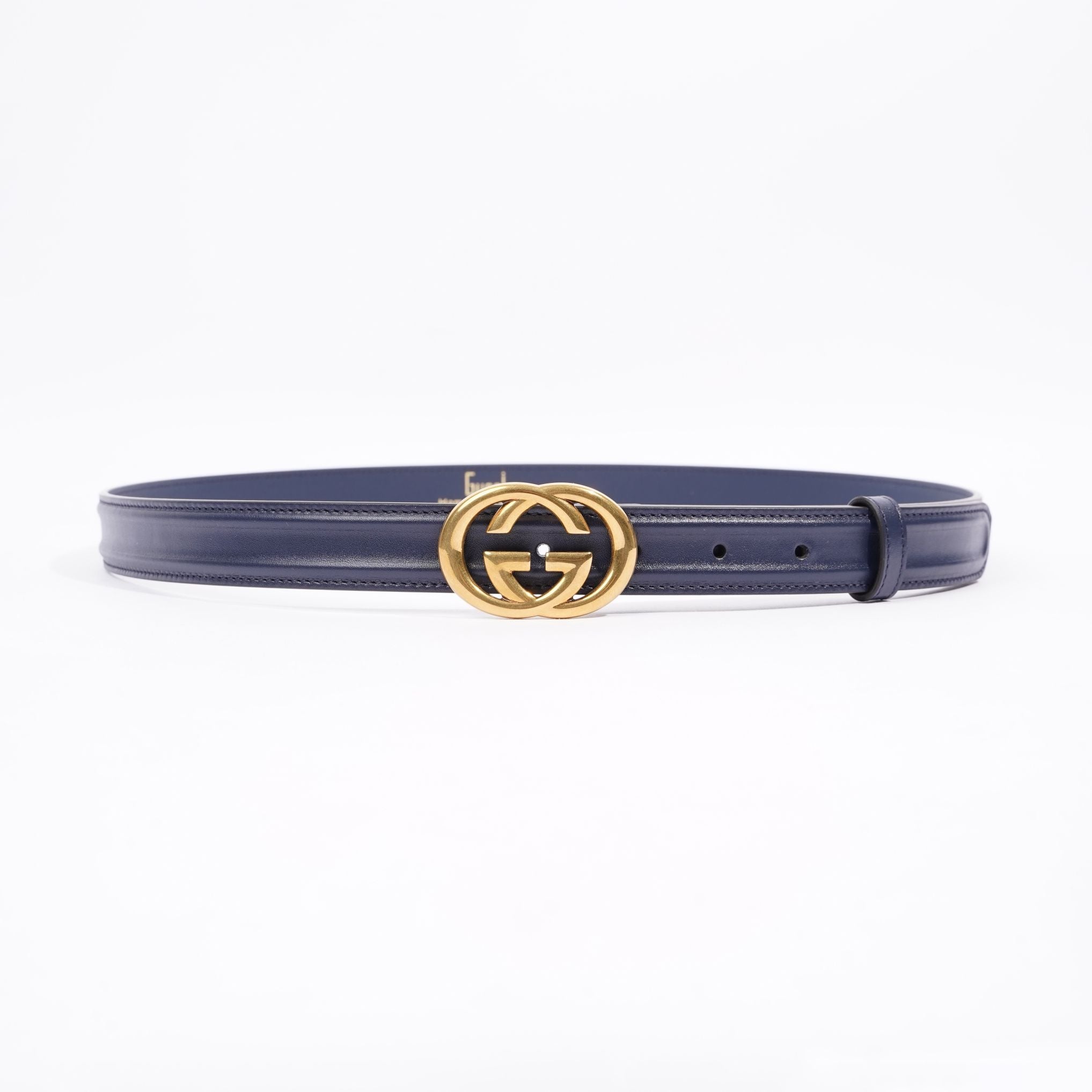 Gucci Womens Interlocking Belt Navy Leather 100